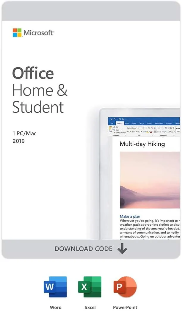Hộp sản phẩm Microsoft Office, bộ ứng dụng văn phòng phổ biến bao gồm Word, Excel và PowerPoint
