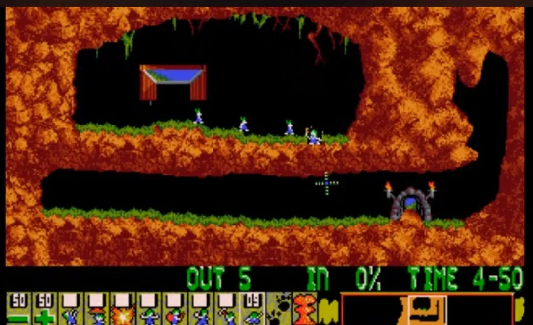 Hướng dẫn đàn Lemmings thoát hiểm qua cửa trong game Lemmings