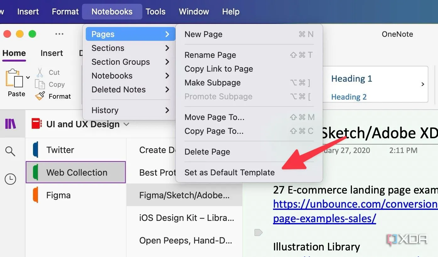 Hướng dẫn đặt một trang OneNote làm mẫu mặc định cho một mục cụ thể