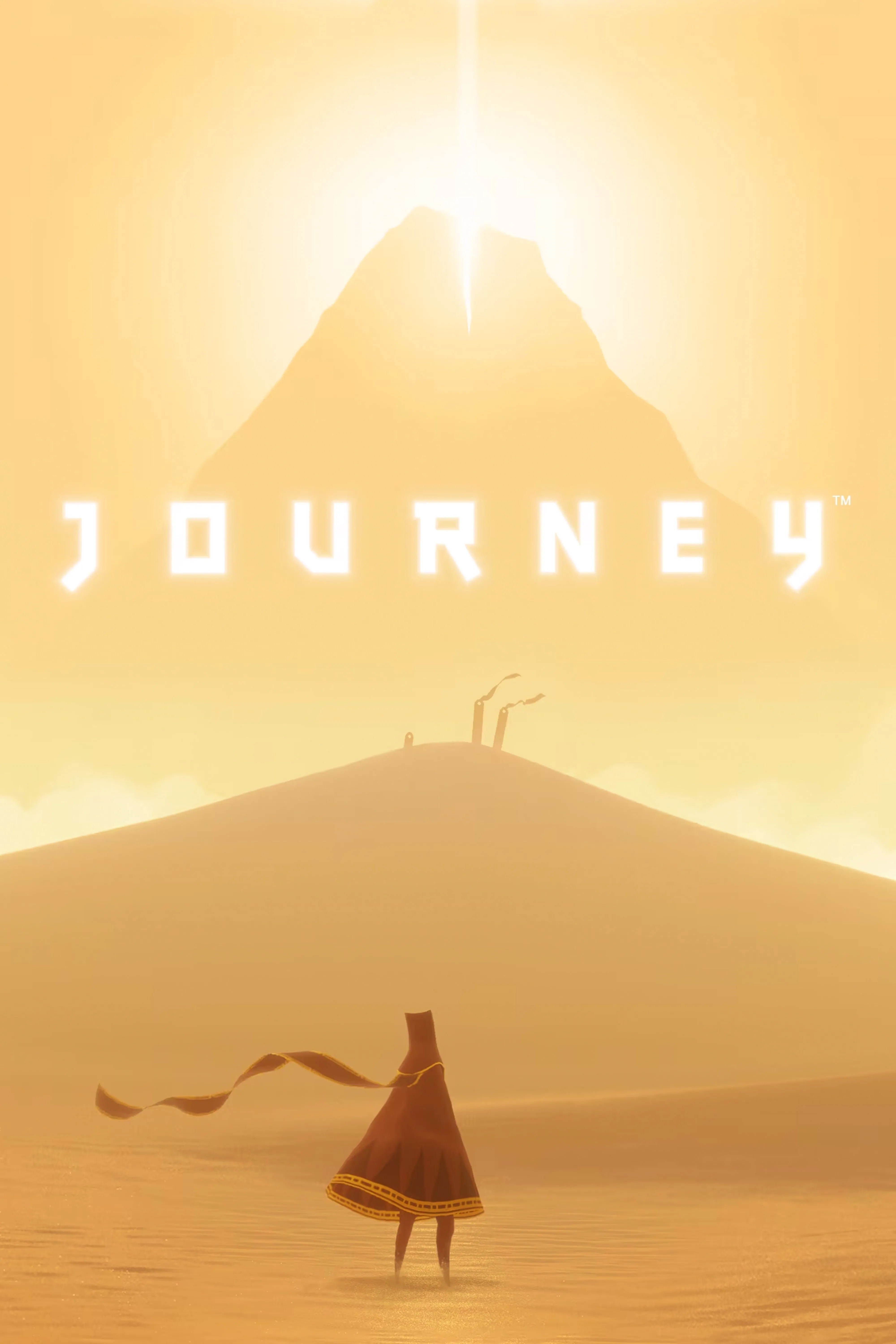 Journey với phong cách đồ họa sa mạc rộng lớn, gam màu vàng cam ấm áp