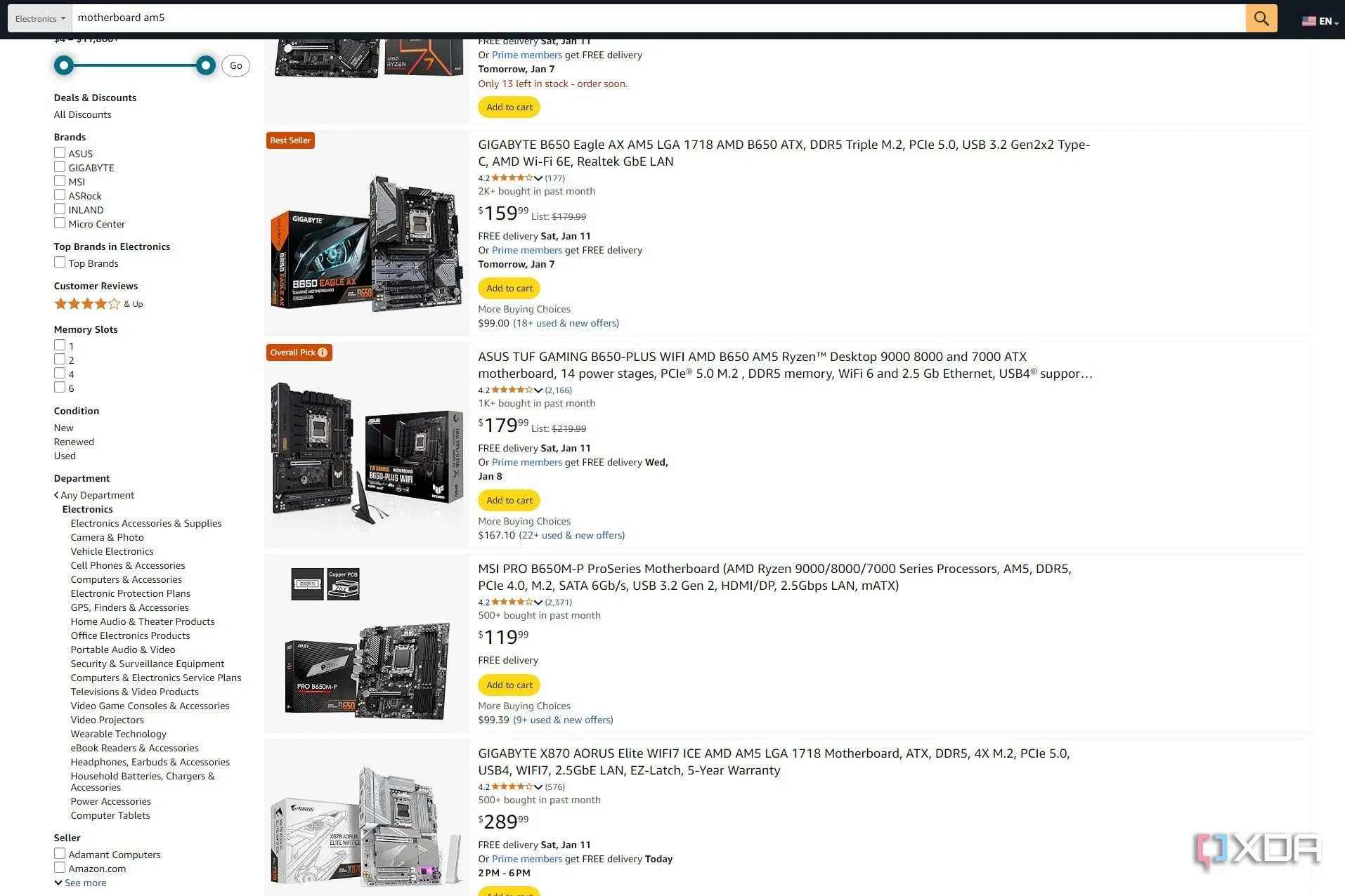 Kết quả tìm kiếm Amazon cho bo mạch chủ AM5