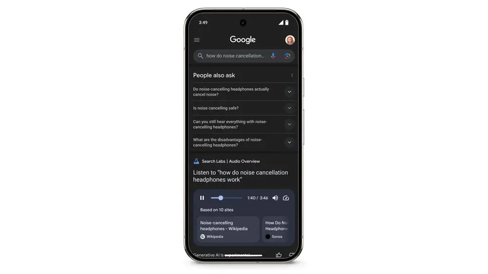 Kết quả tìm kiếm Google hiển thị tính năng Audio Overviews bên dưới phần Mọi người cũng hỏi