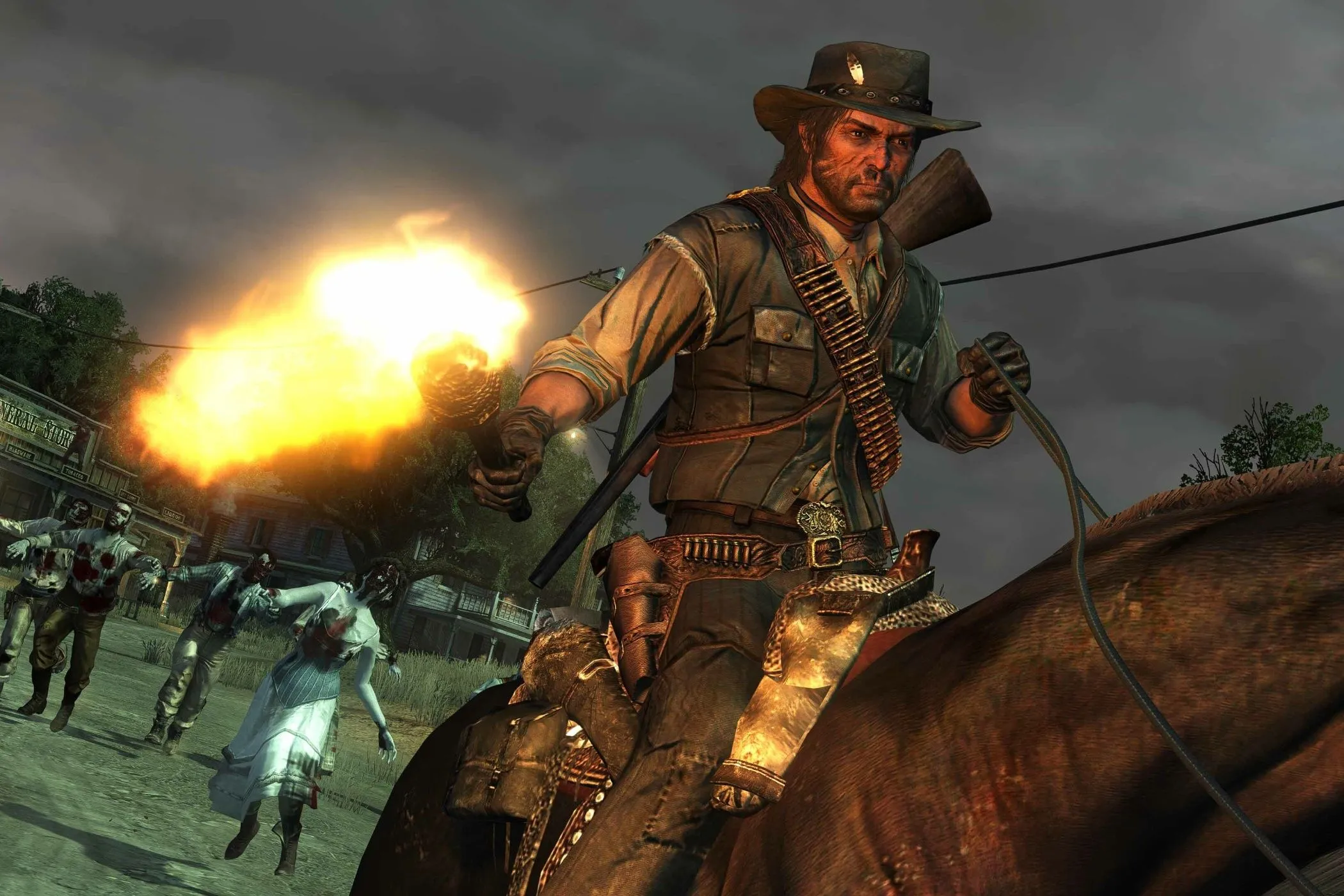 Khoảnh khắc hành động kịch tính trong Red Dead Redemption: Undead Nightmare, minh họa cho một trong những game kiến tạo văn hóa.