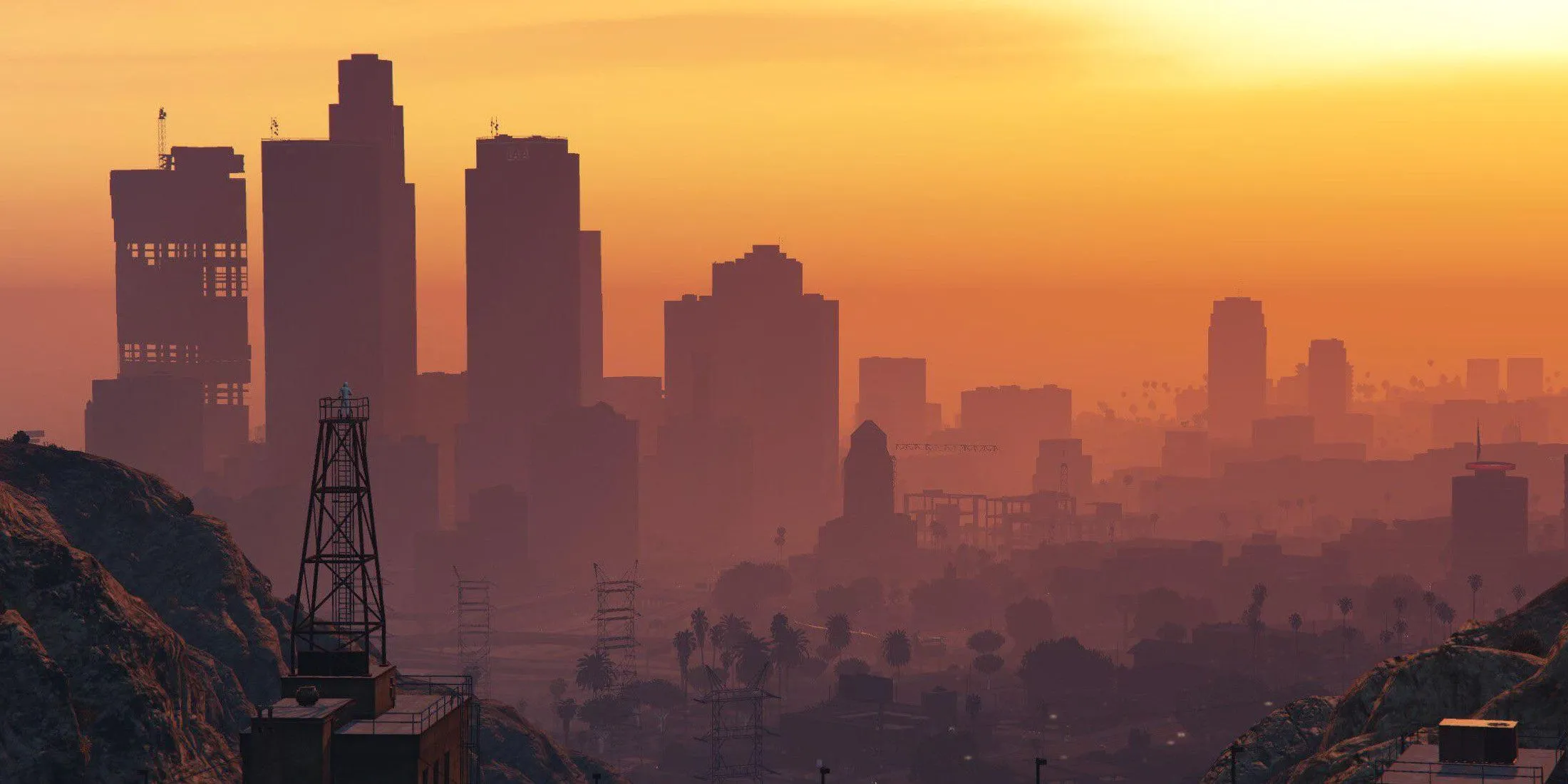 Khung cảnh đường chân trời thành phố Los Santos trong Grand Theft Auto 6, thể hiện quy mô thế giới mở