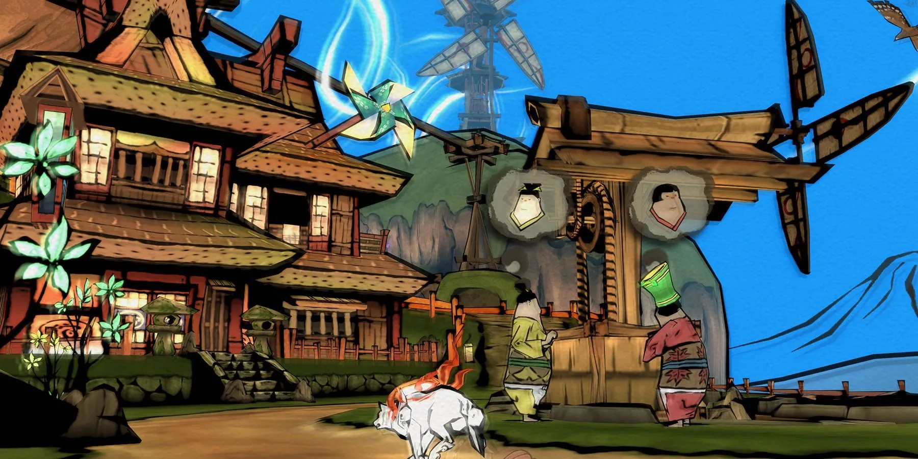 Khung cảnh trong game Okami với đồ họa vẽ tay ấn tượng