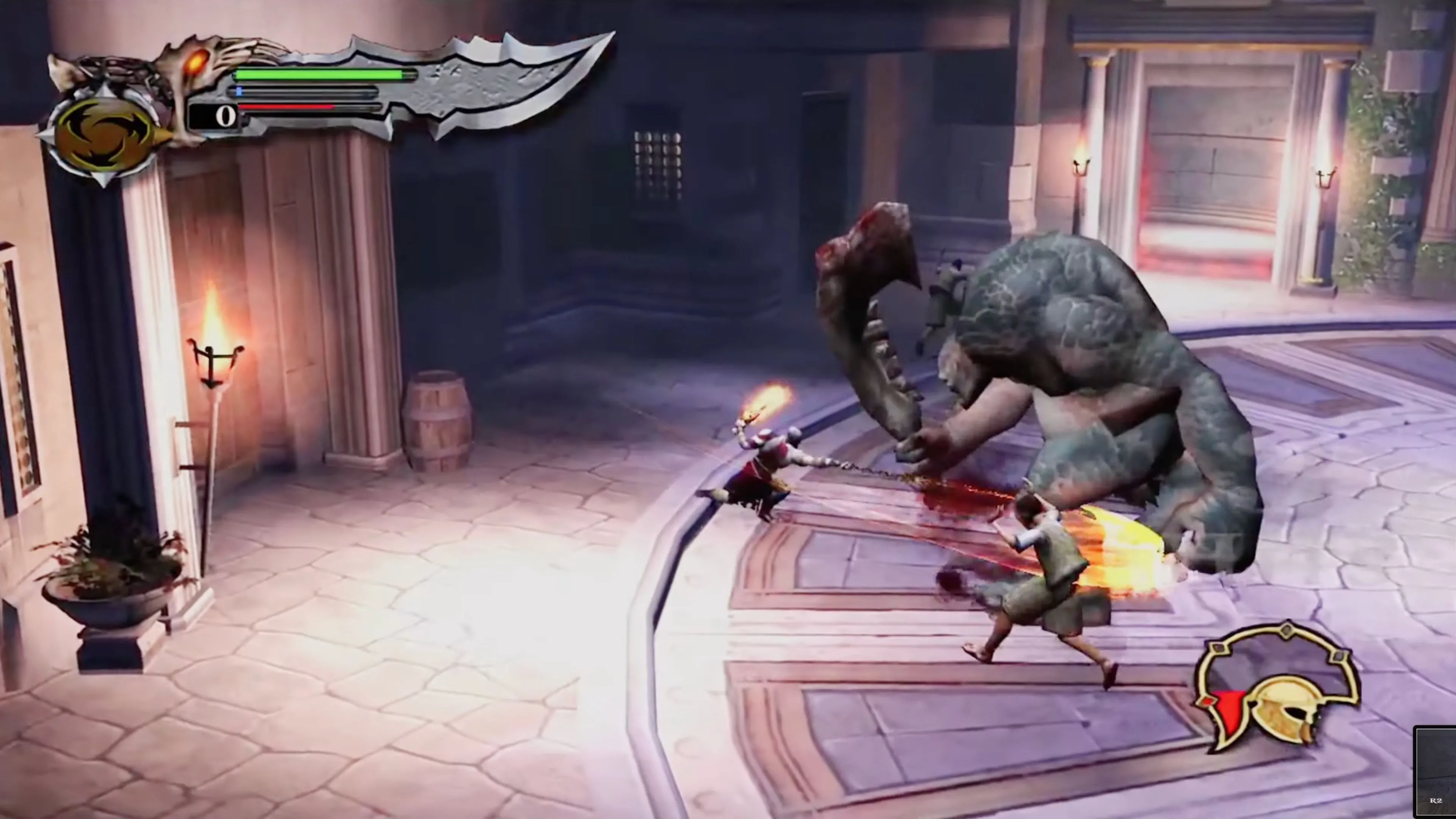 Kratos đối đầu kẻ thù trong God of War (2005), cần bản remaster PC