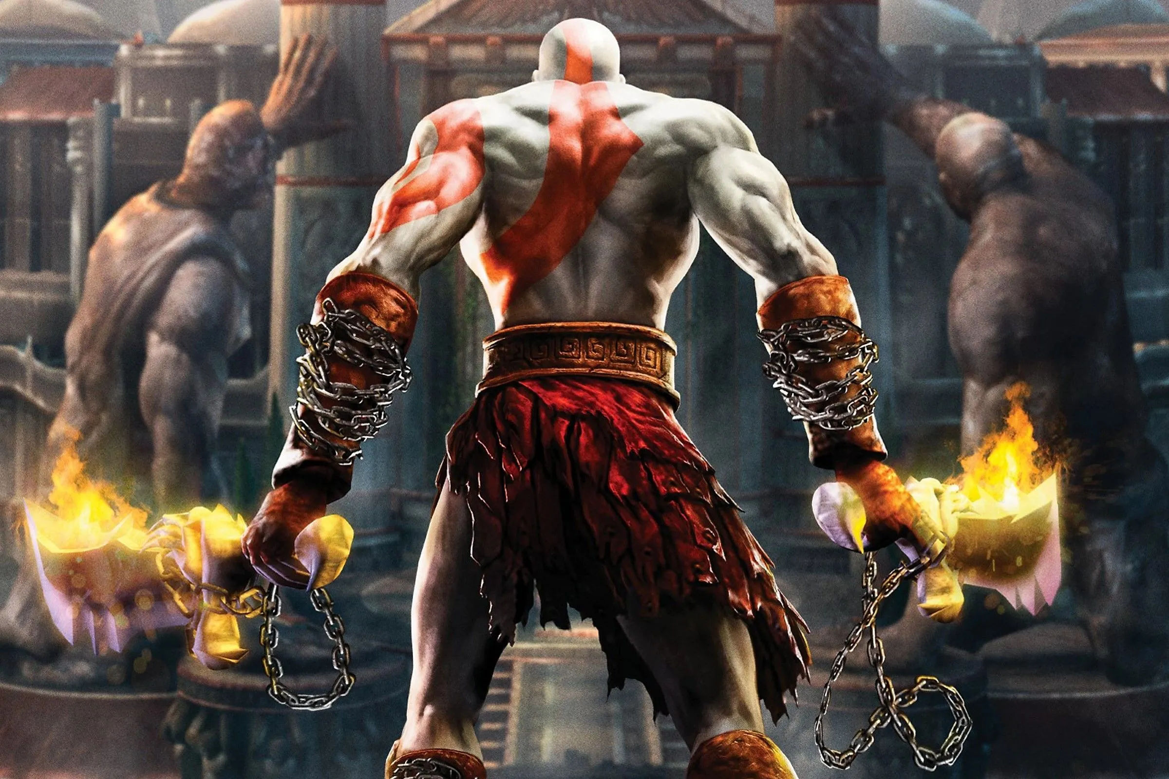 Kratos, nhân vật chính trong God of War II, sẵn sàng chiến đấu
