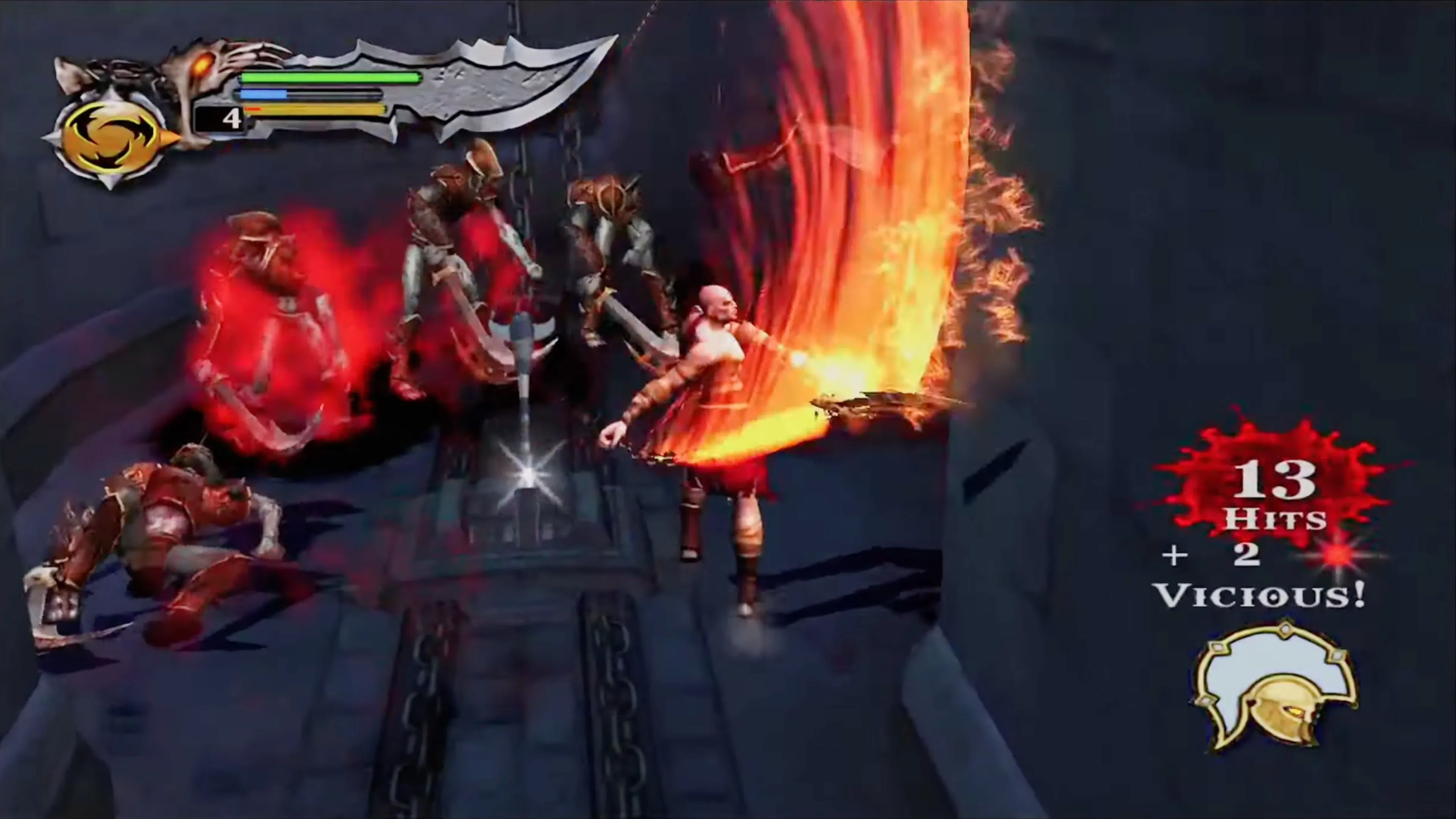 Kratos sử dụng Blades of Chaos trong cảnh chiến đấu God of War (2005)