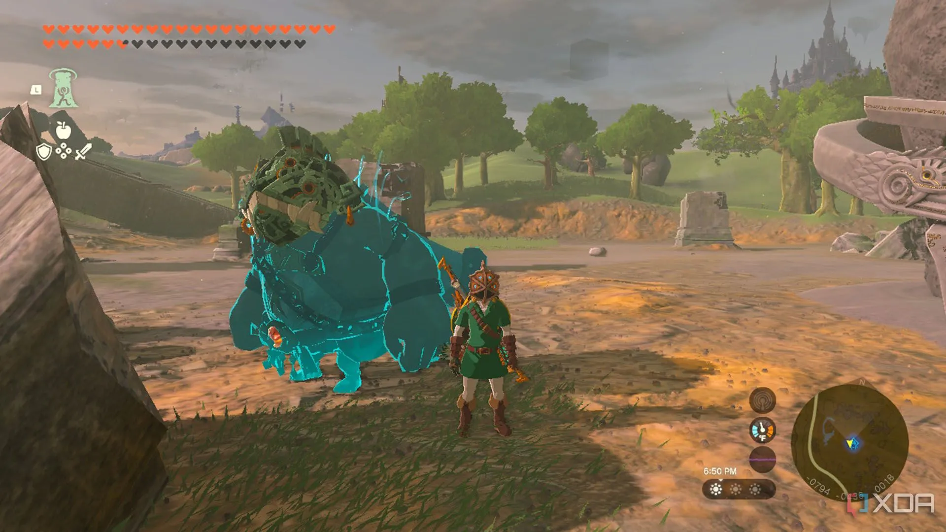 Link và linh hồn Yunobo đeo mặt nạ Divine Beast trong The Legend of Zelda Tears of the Kingdom