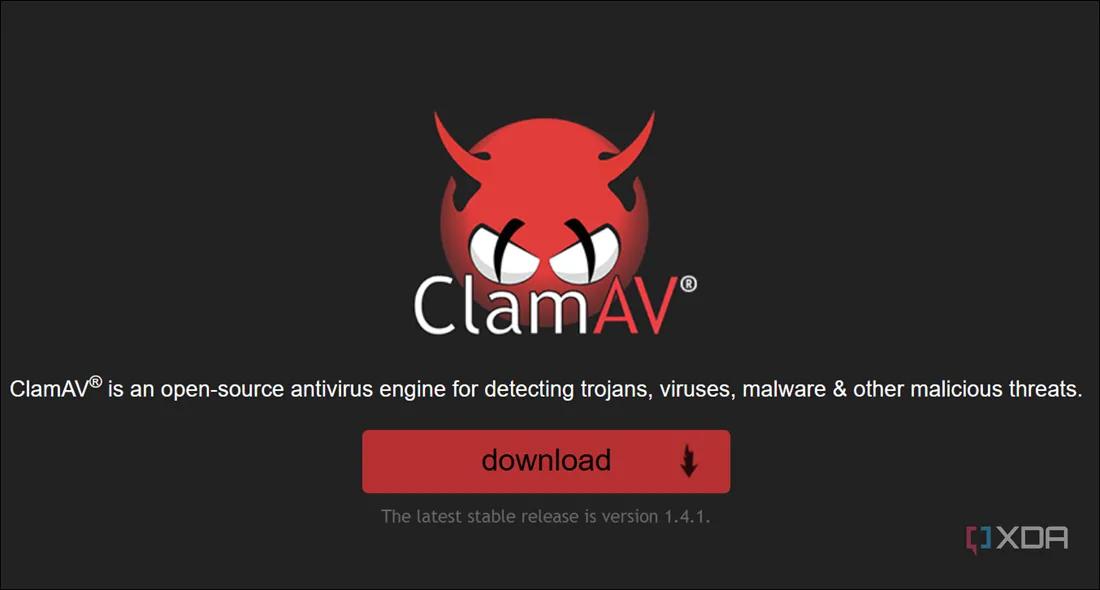 Logo ClamAV trên trang tải xuống ứng dụng, biểu tượng cho giải pháp diệt virus đa nền tảng