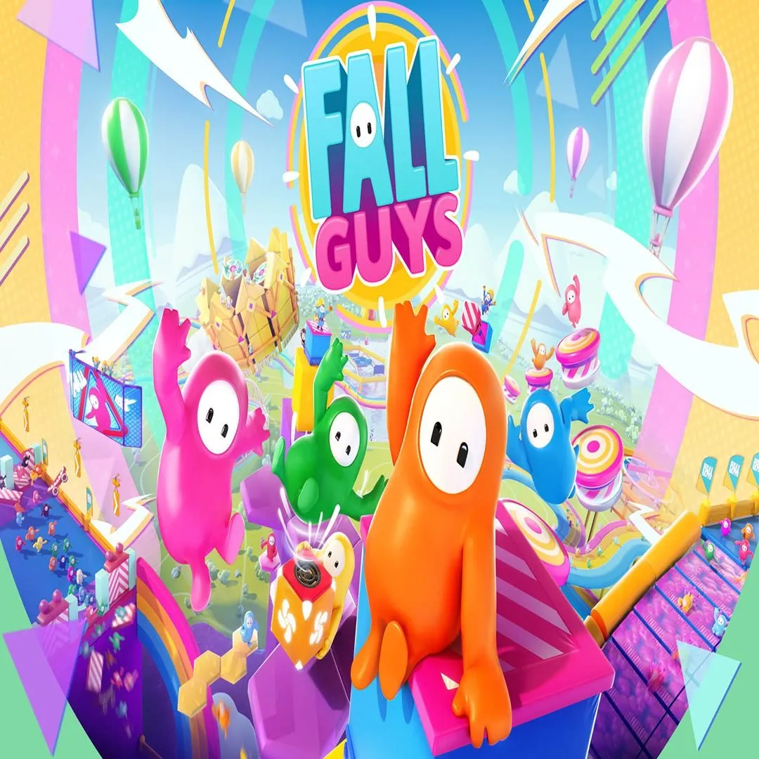 Logo game Fall Guys với hình ảnh các nhân vật hạt đậu dễ thương