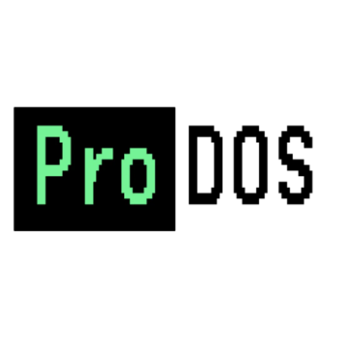 Logo ProDOS với thiết kế đơn giản trên nền đen