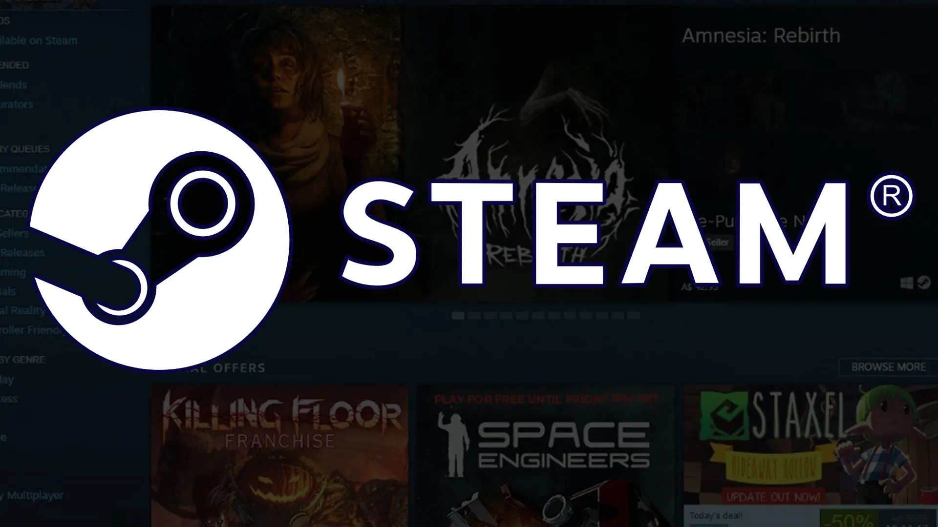 Logo Steam với trang chủ ở nền