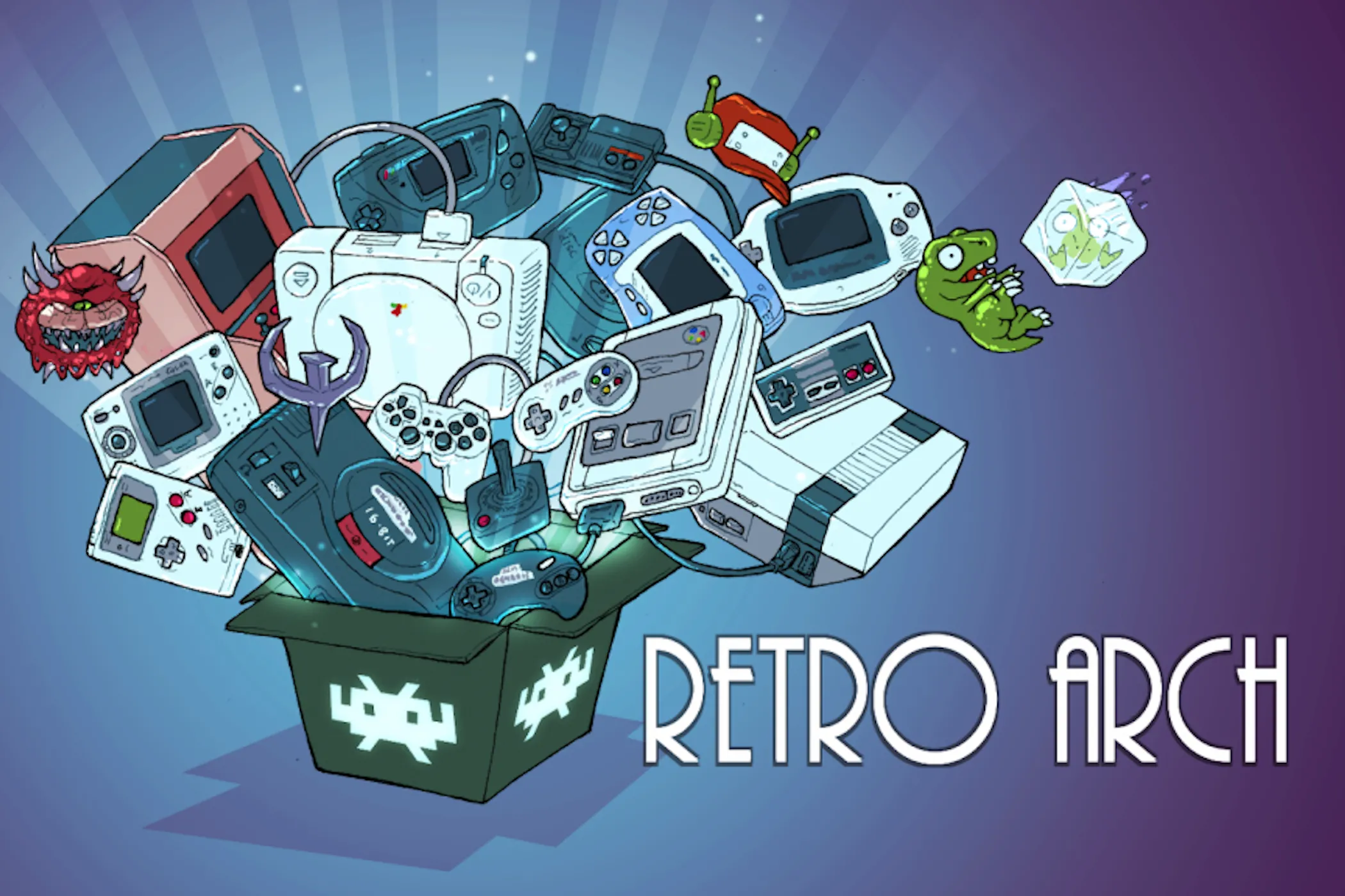 Logo và ảnh đại diện của RetroArch, một nền tảng giả lập mạnh mẽ được LaunchBox hỗ trợ tích hợp.