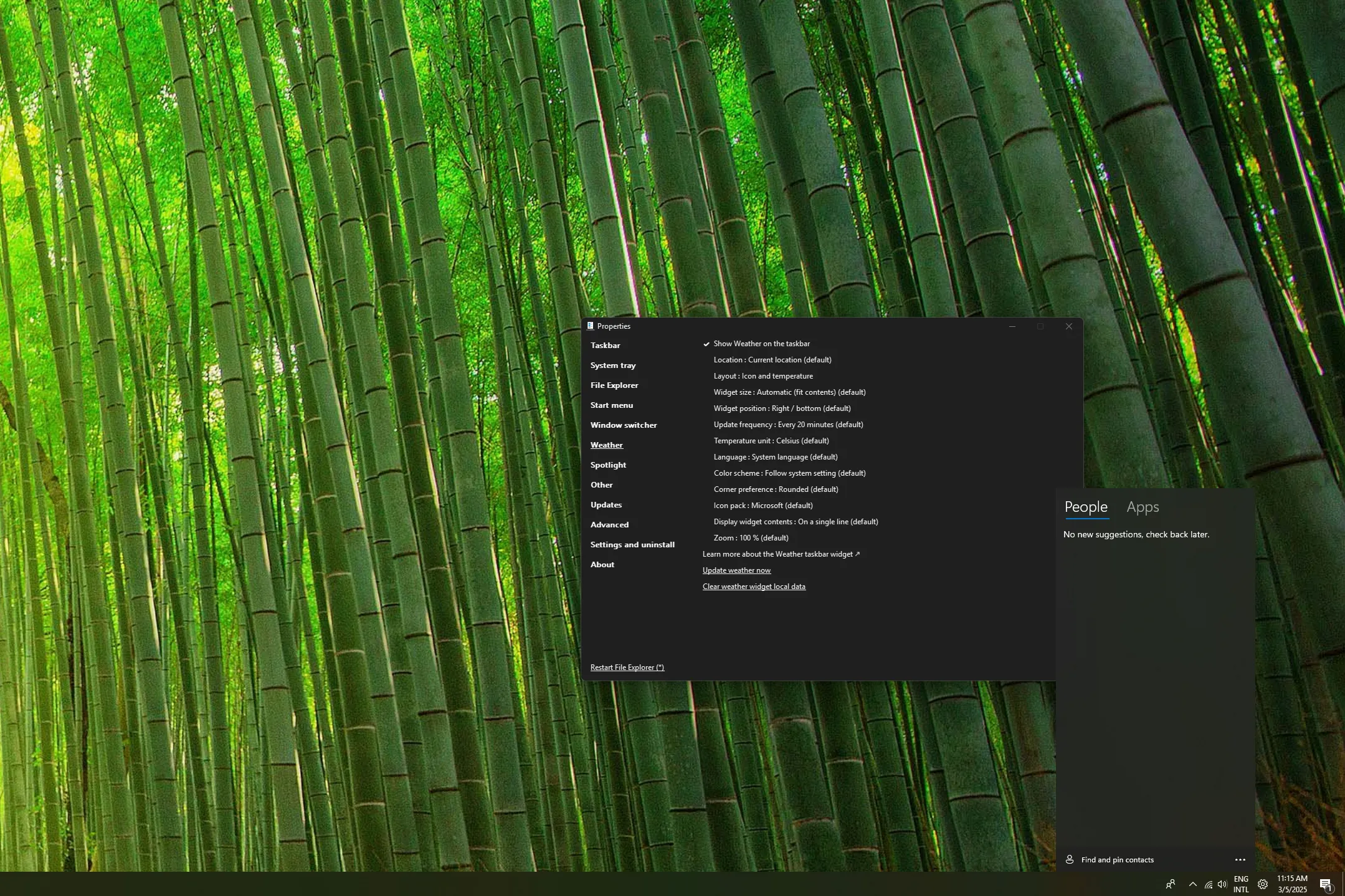 Lỗi hiển thị biểu tượng &quot;My People&quot; thay vì widget thời tiết trên thanh Taskbar khi sử dụng ExplorerPatcher