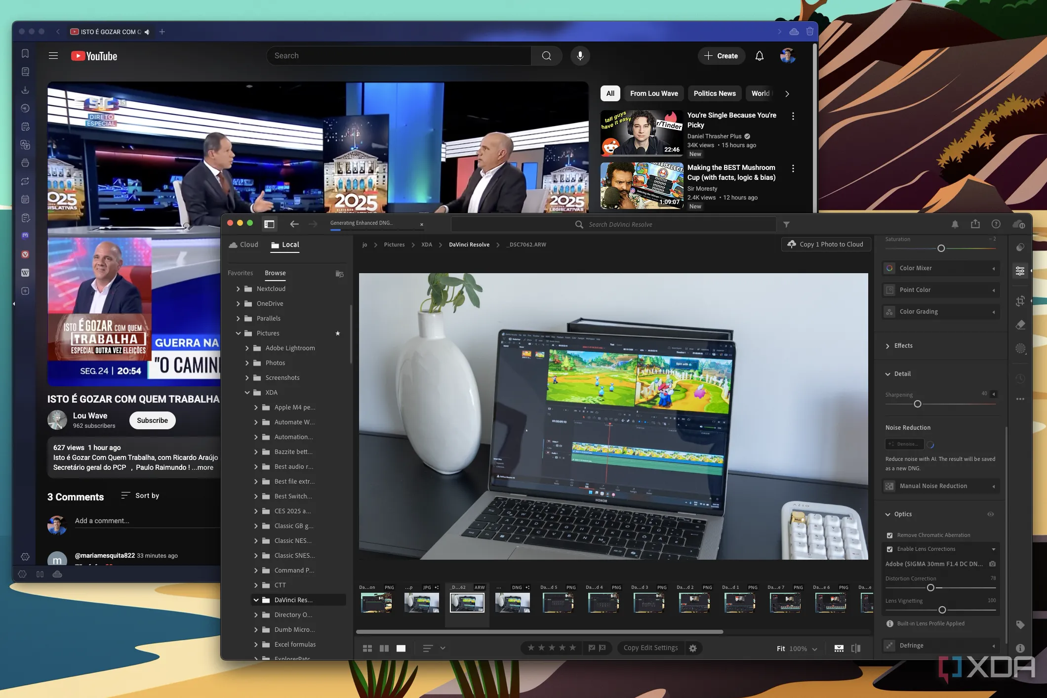 macOS chạy Adobe Lightroom và trình duyệt Vivaldi phát YouTube