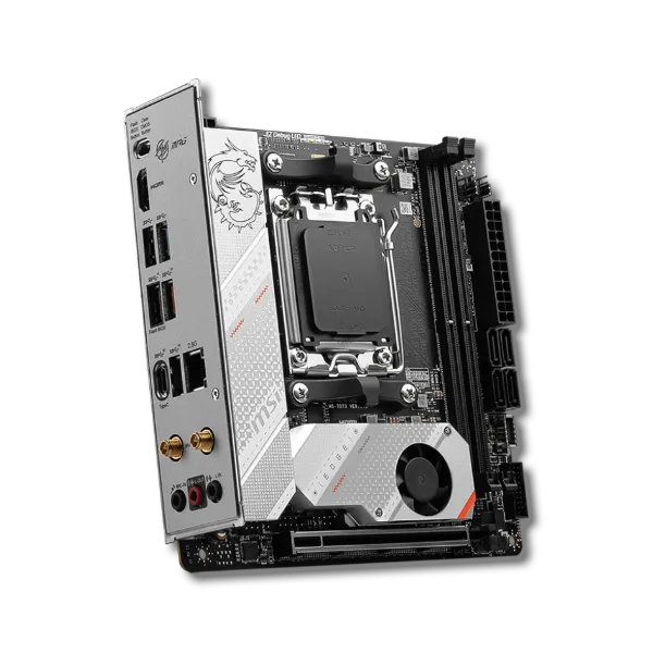 Mainboard MSI MPG B650I Edge WiFi Mini-ITX, minh họa kích thước nhỏ gọn và các tính năng tích hợp