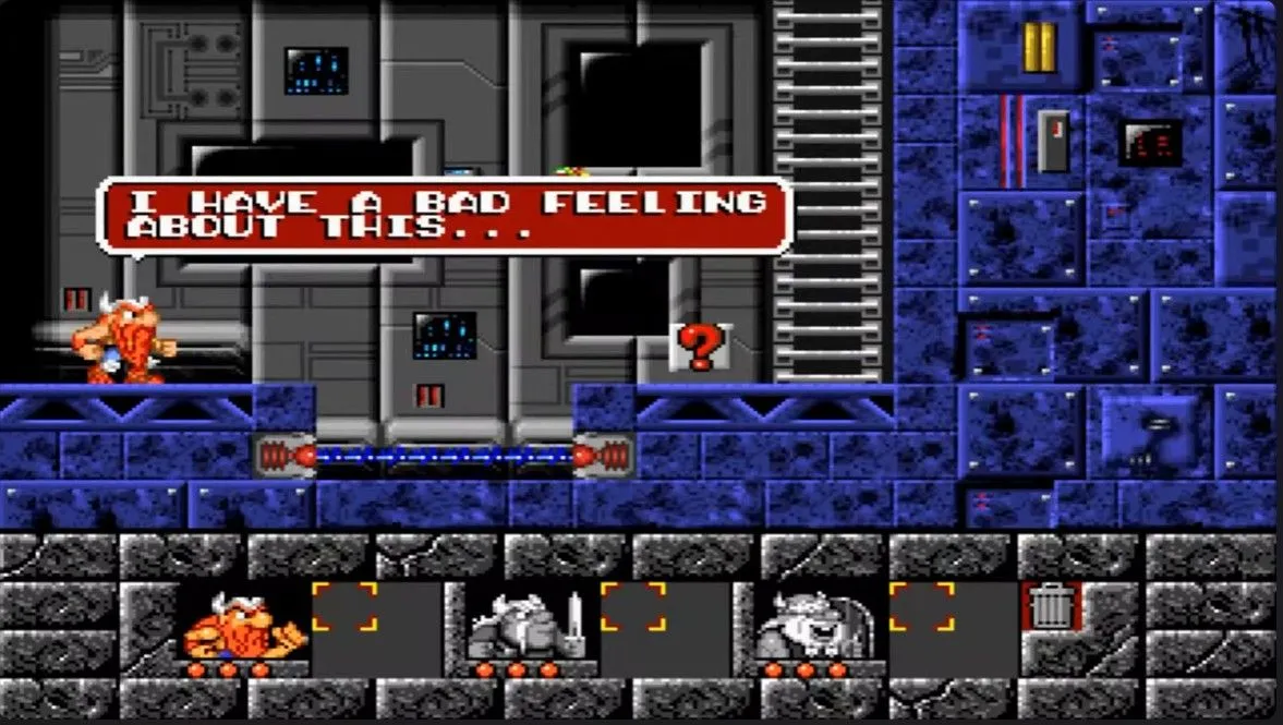 Màn chơi đầu tiên của The Lost Vikings trên hệ máy MS-DOS với ba nhân vật Viking