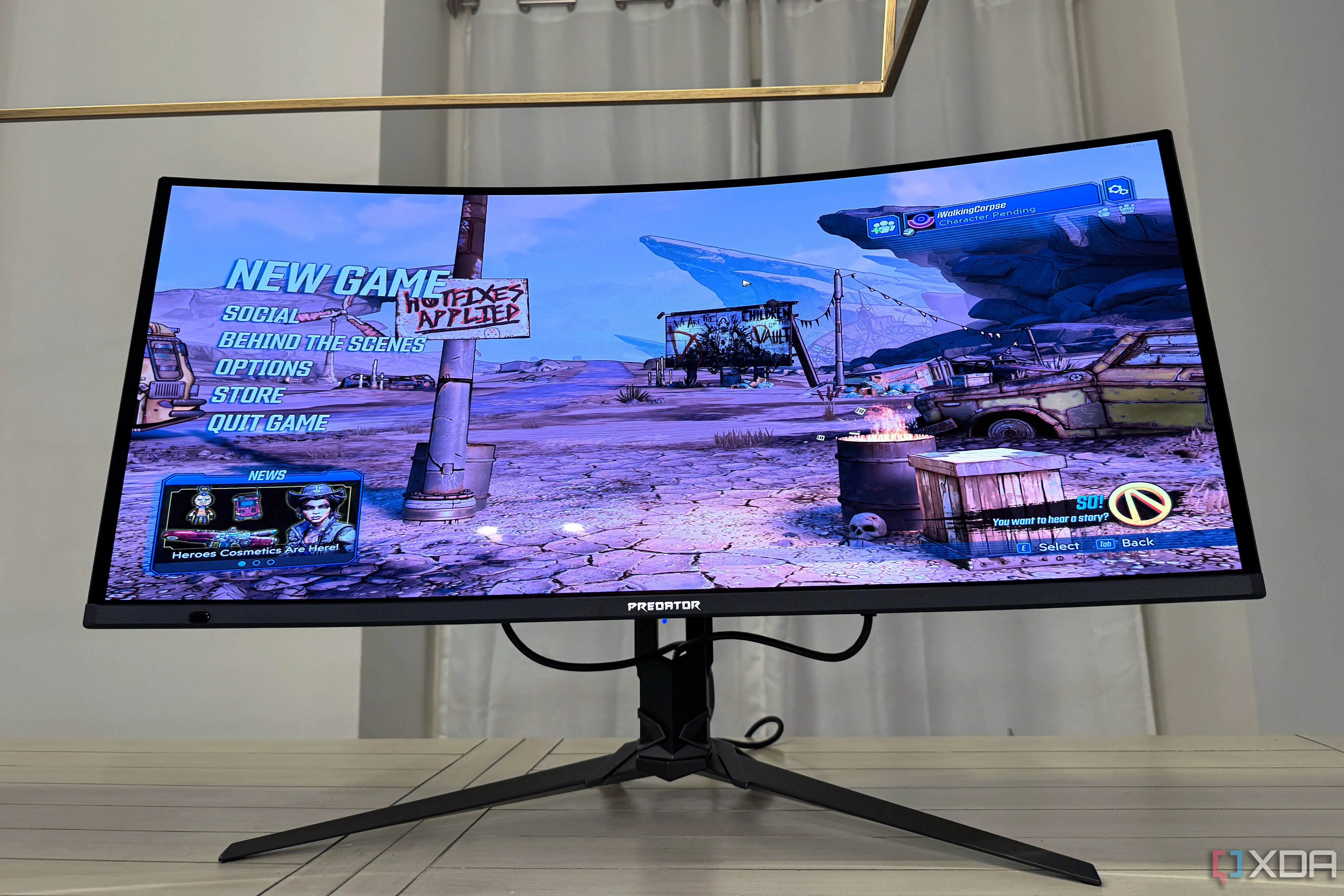 Màn hình Acer Predator X34 X5 hiển thị menu trò chơi Borderlands 3