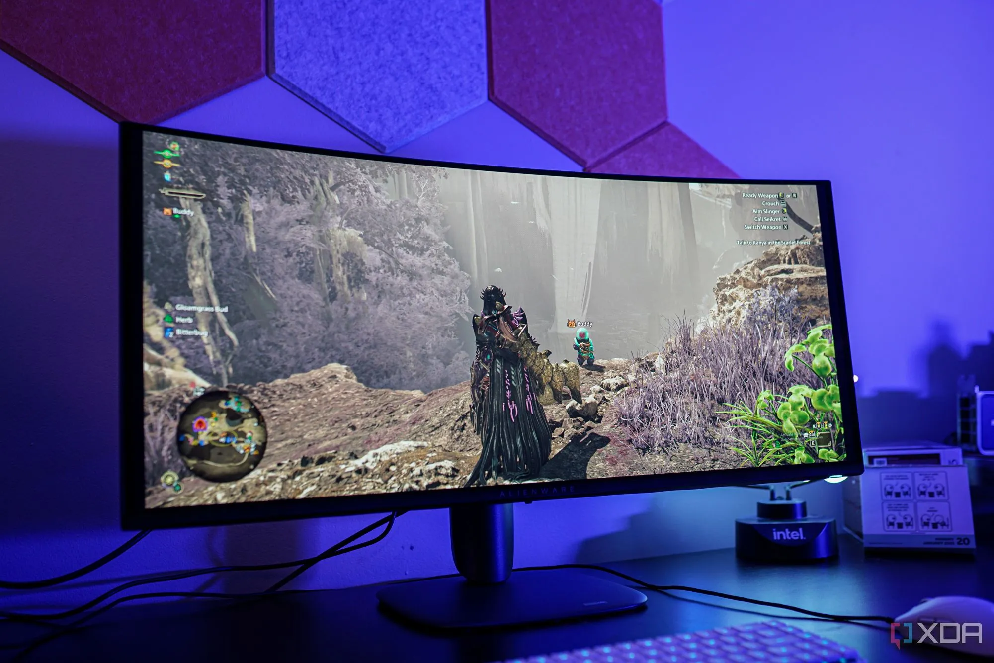 Màn hình Alienware AW3425DW hiển thị trải nghiệm game sống động, minh họa cho việc tối ưu hiệu suất và chất lượng hình ảnh với DLDSR Nvidia