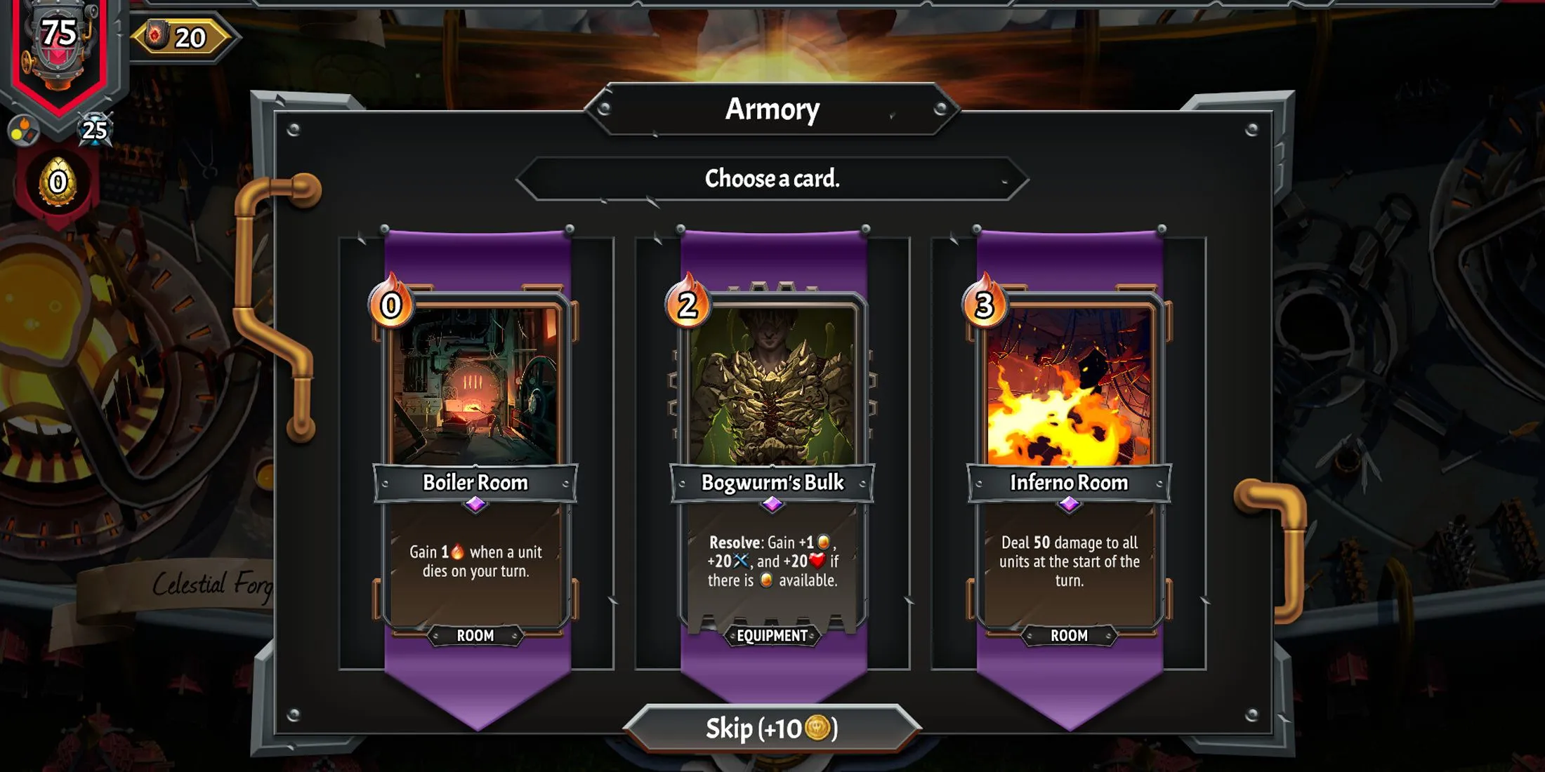 Màn hình Armory trong Monster Train 2, nơi người chơi quản lý và nâng cấp vũ khí.