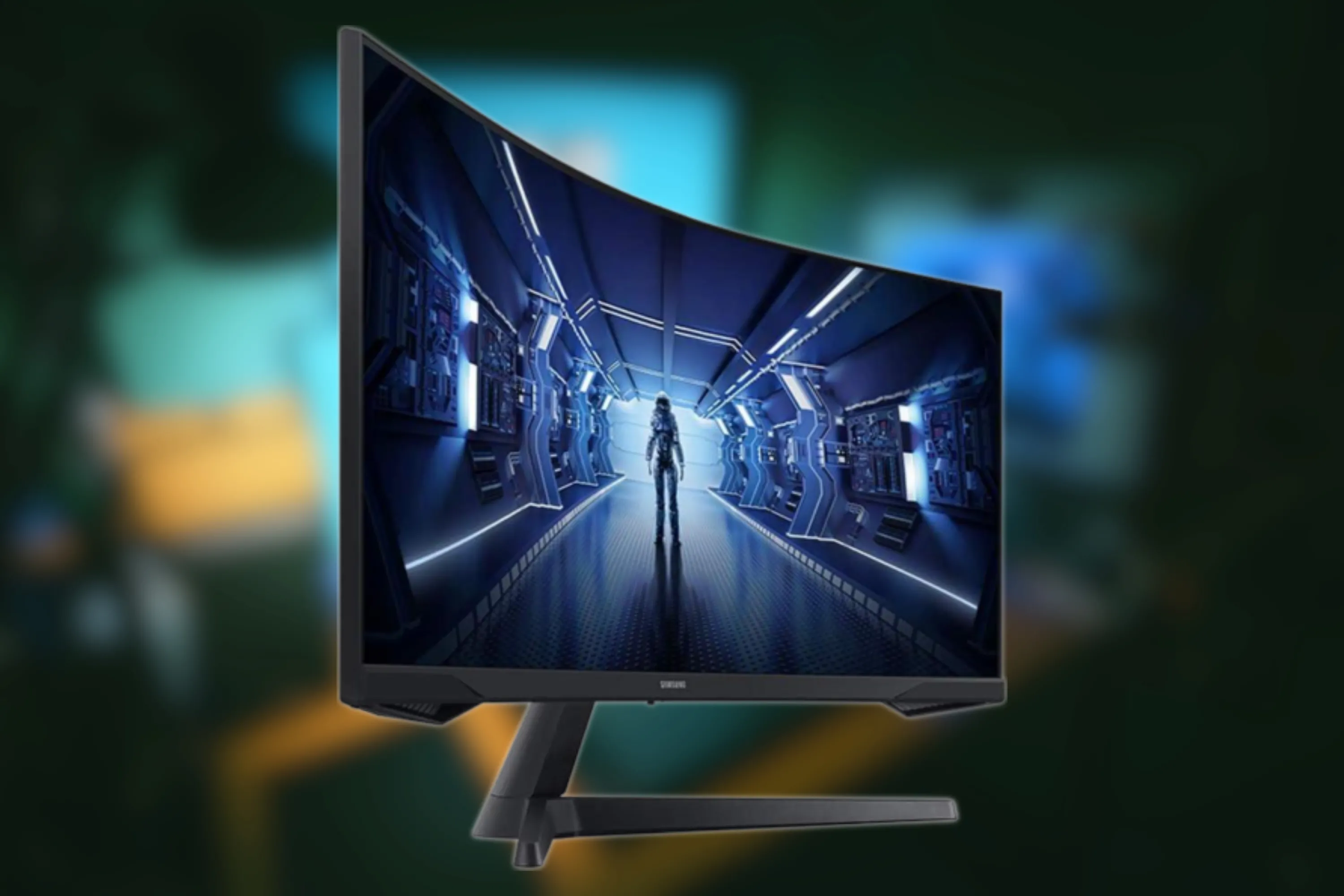 Màn hình chơi game Samsung Odyssey G5 34 inch ultrawide, hiển thị hình ảnh vũ trụ sống động.