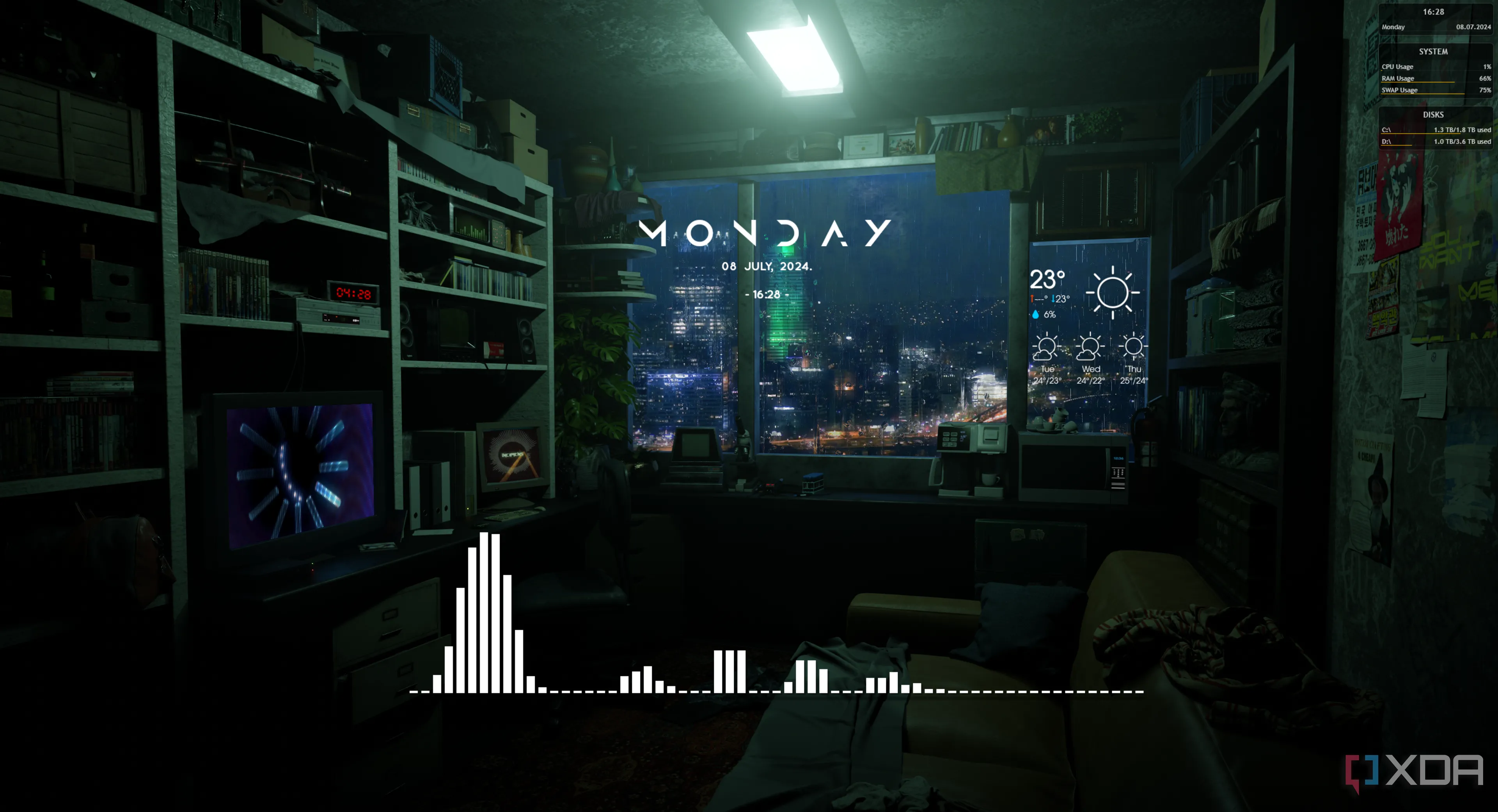 Màn hình desktop Windows được cá nhân hóa với các widget của Rainmeter