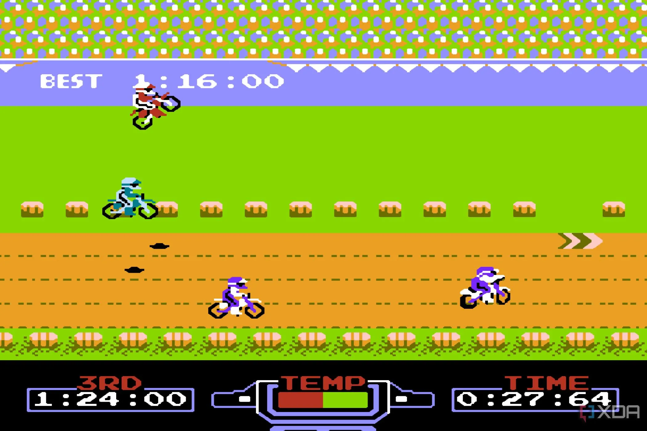 Màn hình đua xe đầy kịch tính trong game Excitebike trên NES