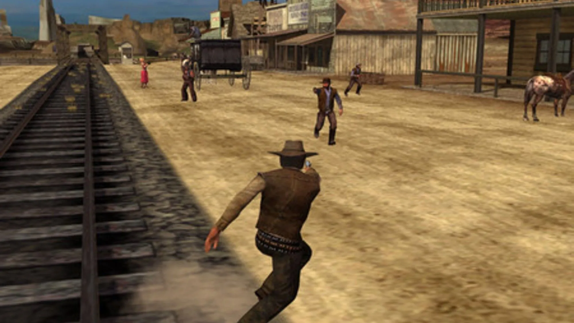 Màn hình game Gun với nhân vật chính đang đứng trong thành phố