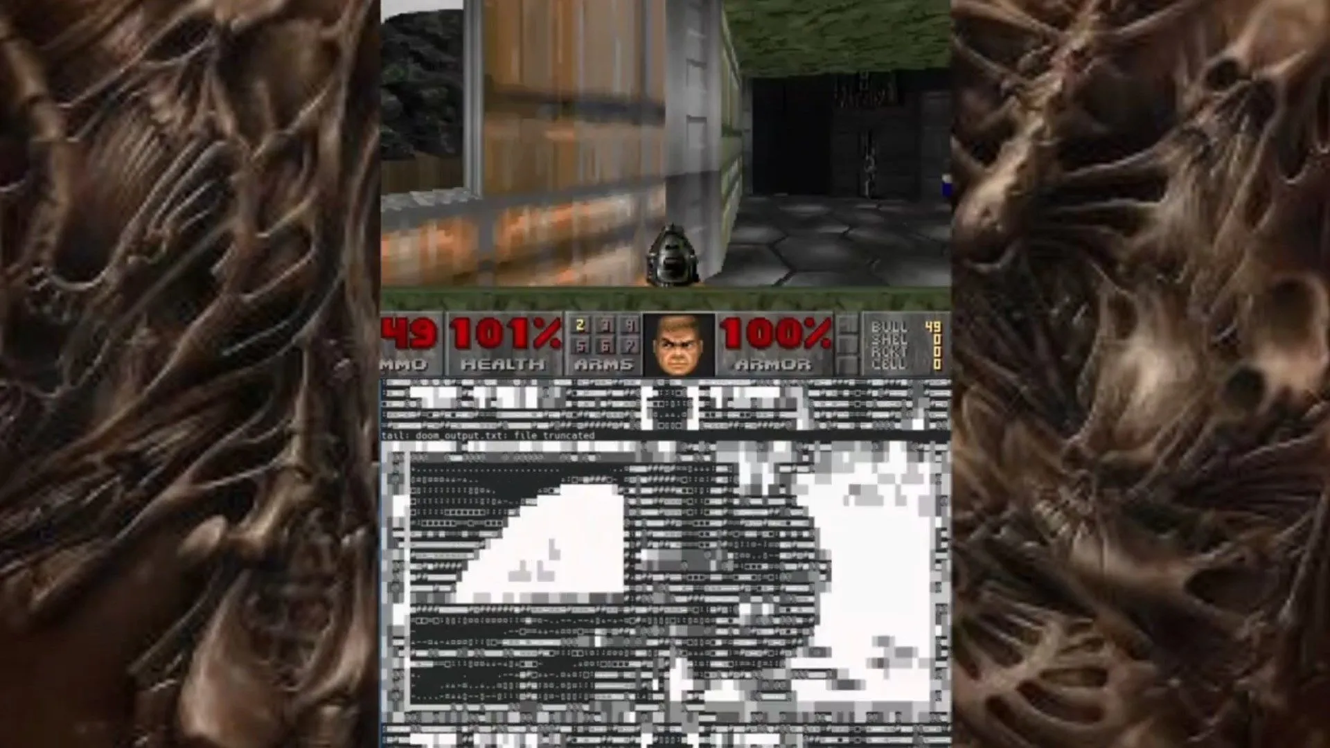 Màn hình hiển thị Doom được render từ file TXT