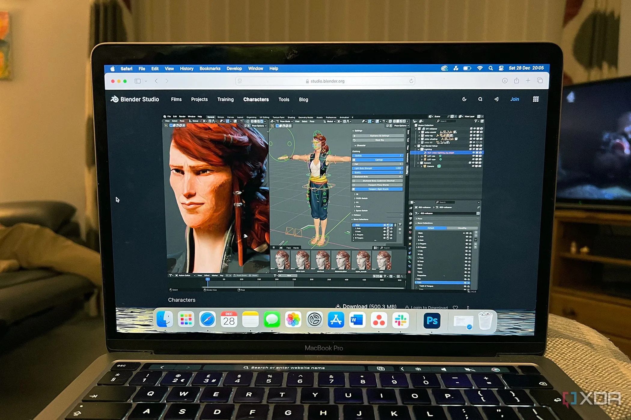 Màn hình máy tính xách tay MacBook Pro hiển thị phần mềm Blender, minh họa các giải pháp thay thế Blender cho thiết kế mô hình 3D.