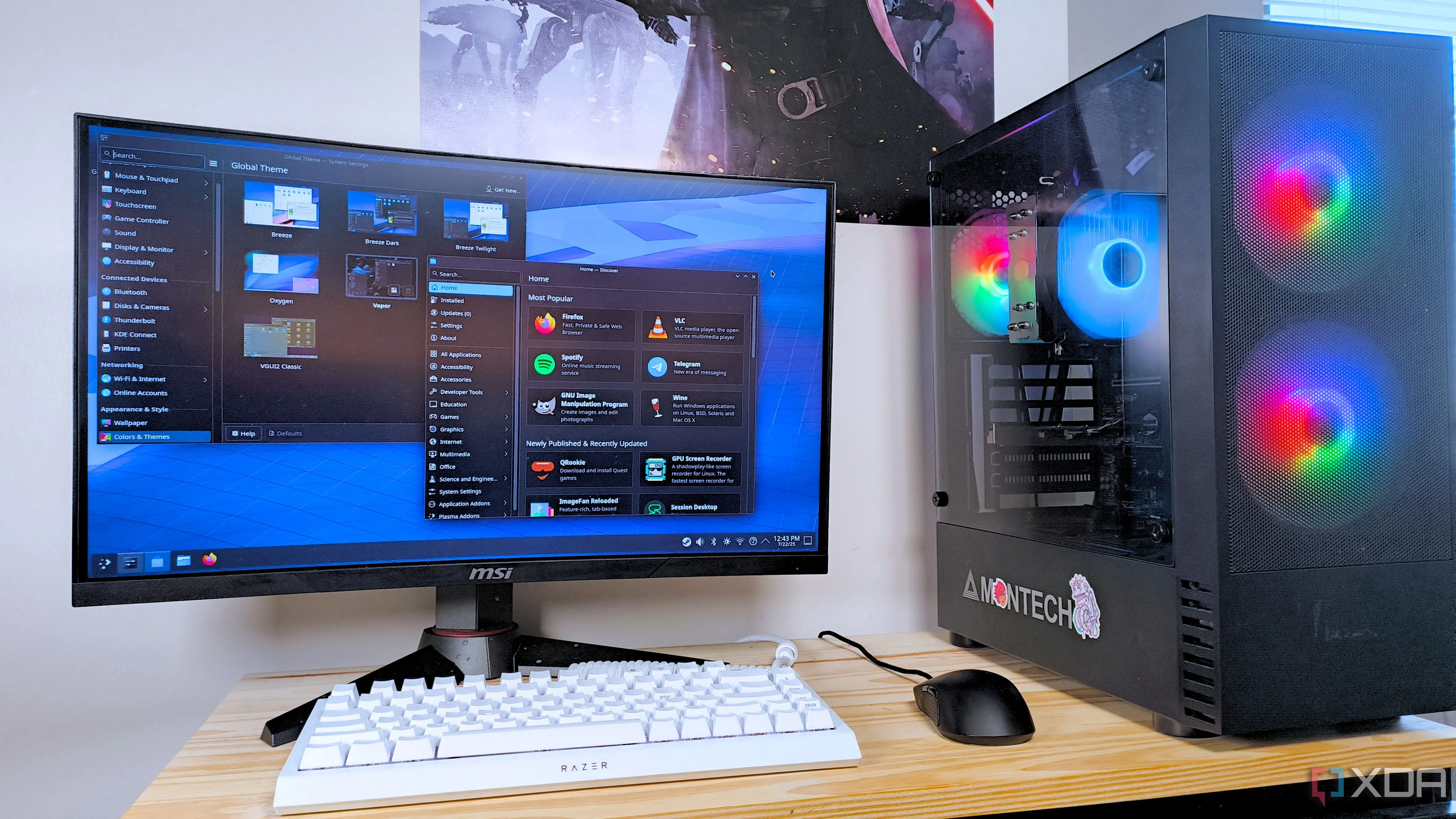 Màn hình PC chơi game SteamOS chạy ứng dụng Cài đặt và Discovery trong môi trường desktop KDE Plasma
