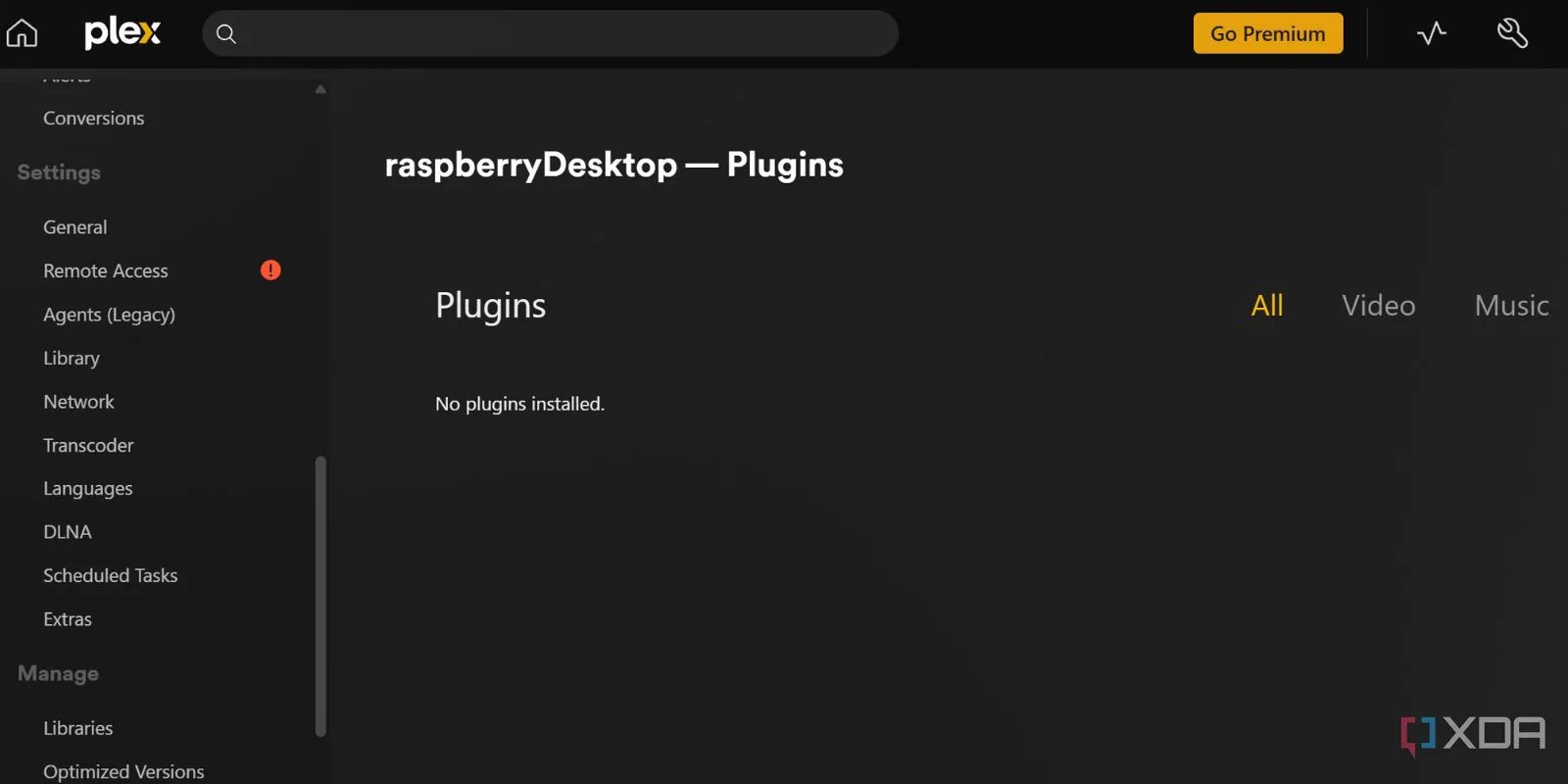 Màn hình quản lý plugin của Plex, cho thấy sự hạn chế và không còn hỗ trợ các plugin mở rộng.