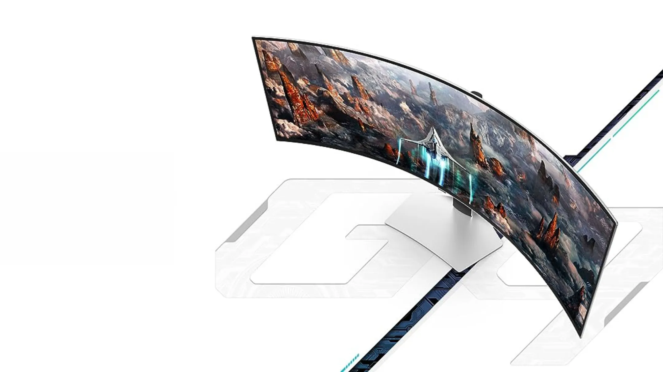Màn hình Samsung Odyssey G93SC OLED 49 inch đặt trên bàn làm việc