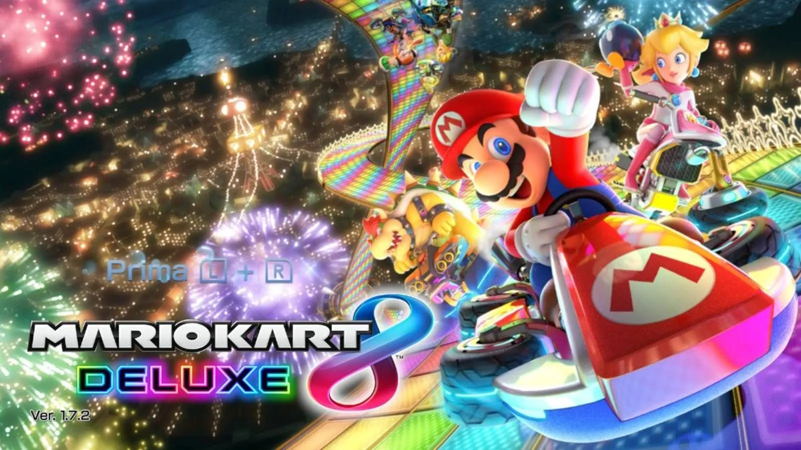 Màn hình tiêu đề game Mario Kart 8 Deluxe, minh họa khả năng tải game nhanh hơn trên Nintendo Switch 2