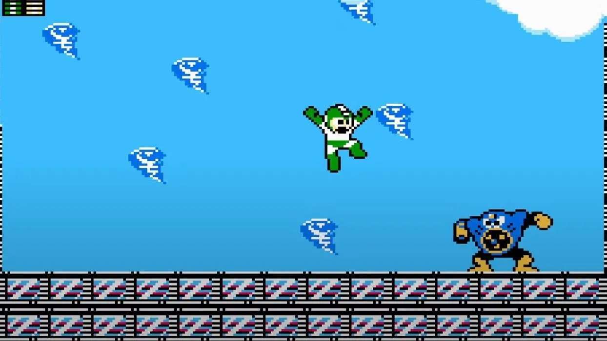 Mega Man 2 fighting wind boss man