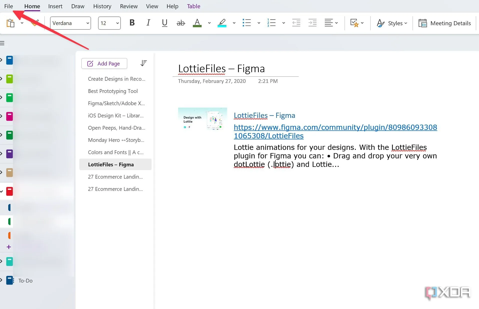 Menu File trên ứng dụng OneNote cho Windows