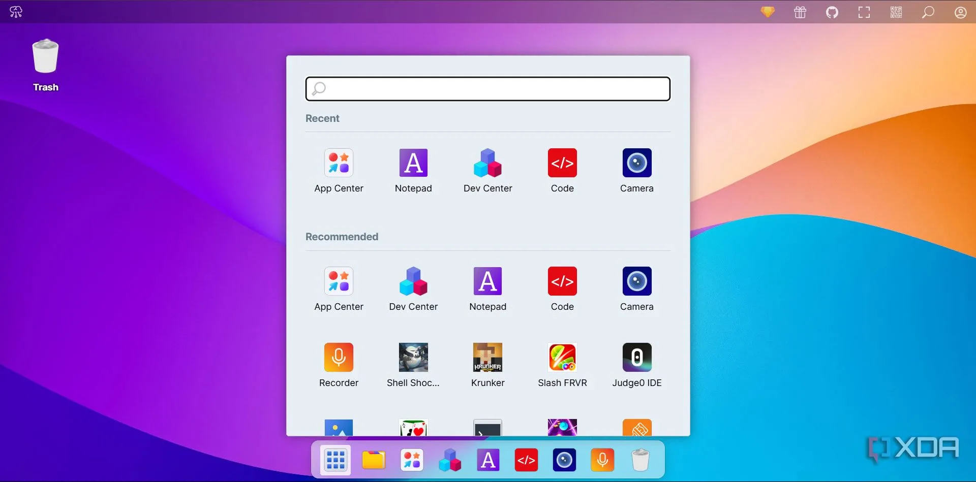 Menu Start của Puter OS