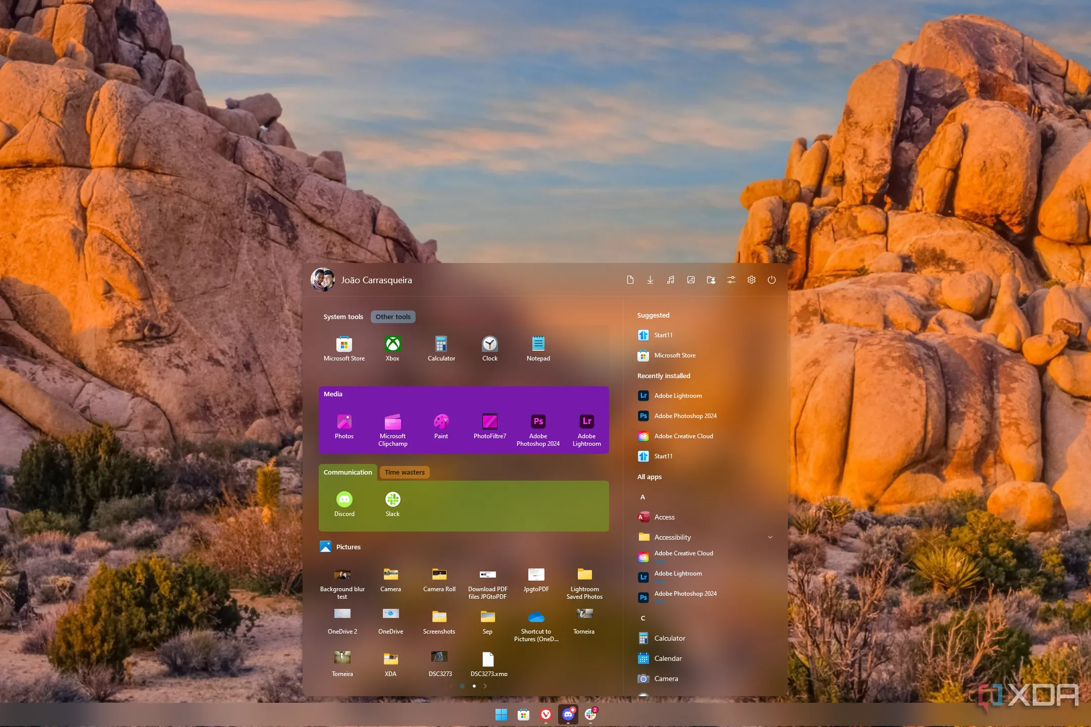 Menu Start tùy chỉnh của Start11 v2 với phong cách ứng dụng Windows, mang lại khả năng cá nhân hóa cao