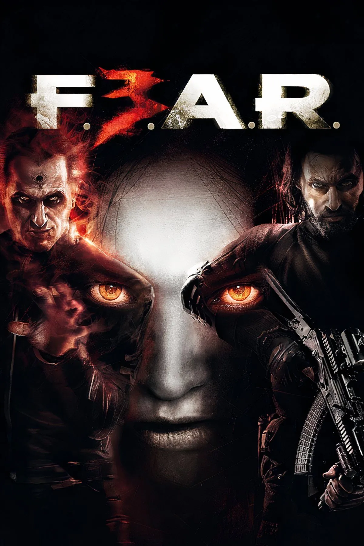 Minh họa tổng hợp hình ảnh gameplay của F.E.A.R. 3, cho thấy sự kết hợp giữa hành động bắn súng và các yếu tố kinh dị còn sót lại