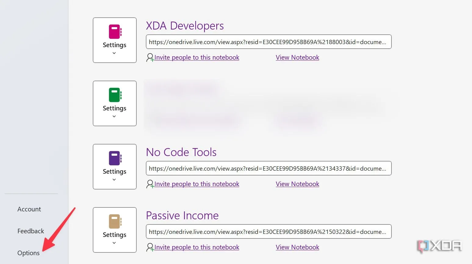 Mở cửa sổ tùy chọn cài đặt (Options) của OneNote trên Windows