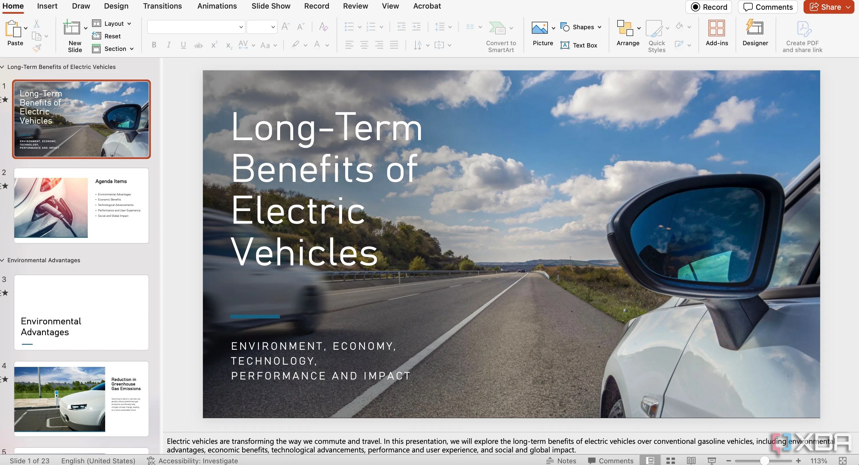 Một bài thuyết trình PowerPoint mở trên màn hình máy tính, biểu thị sự kết hợp giữa PowerPoint và NotebookLM