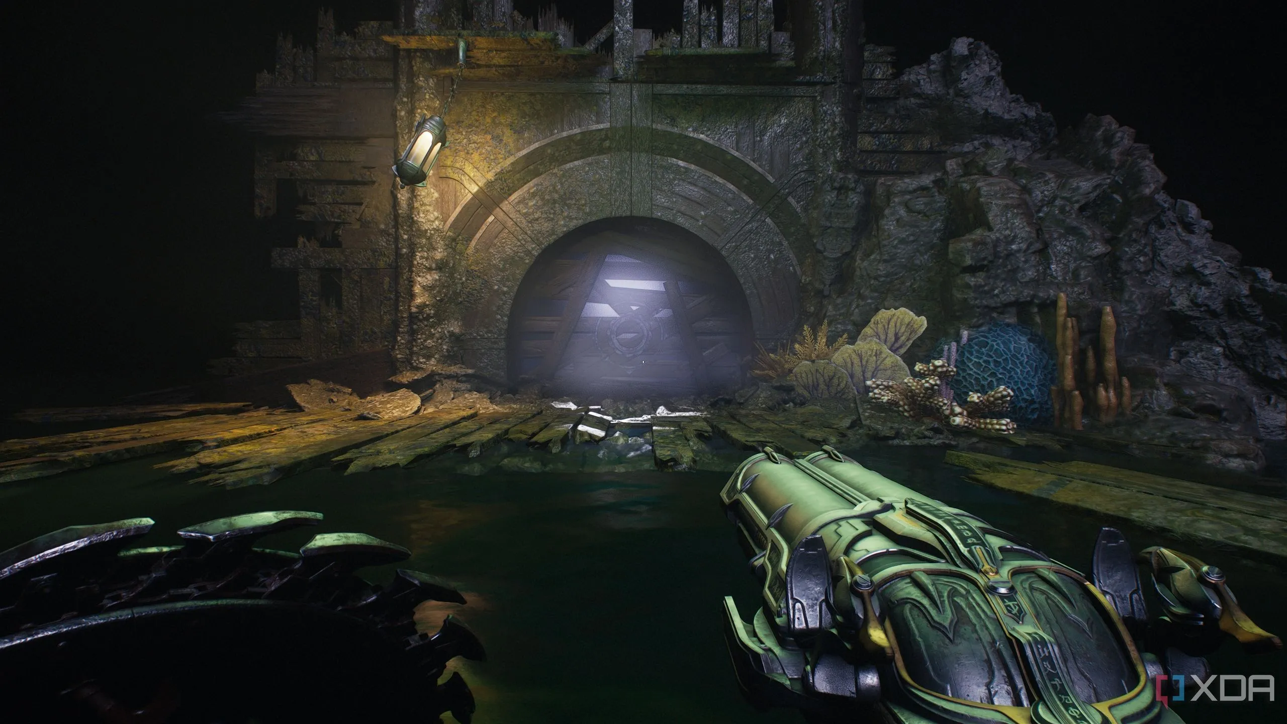 Một bức tường Vượt Khiên dưới nước trong không gian trống rỗng của Chương 17 Doom The Dark Ages.