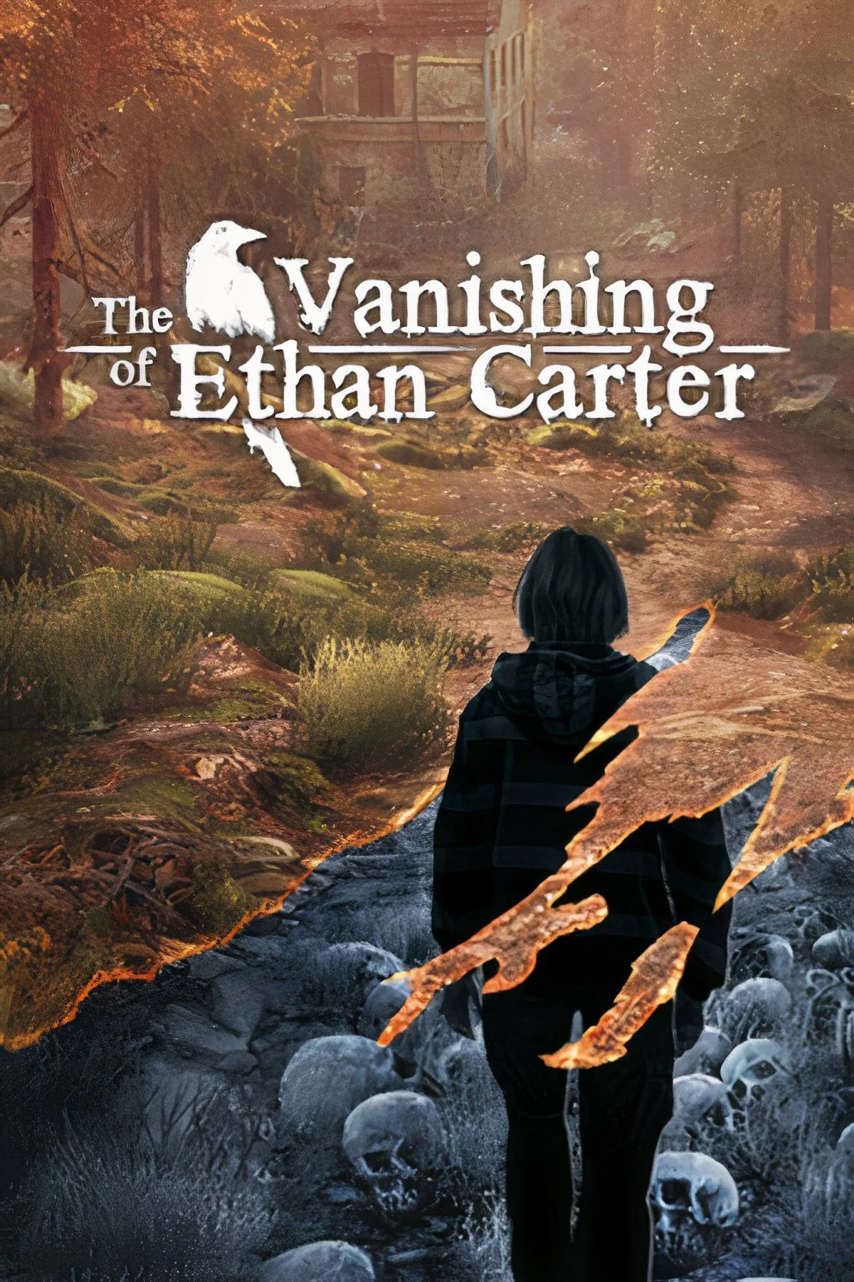 Một cảnh từ game The Vanishing of Ethan Carter, hiển thị một khung cảnh rừng núi hoang vắng và u ám, tạo bầu không khí bí ẩn và căng thẳng