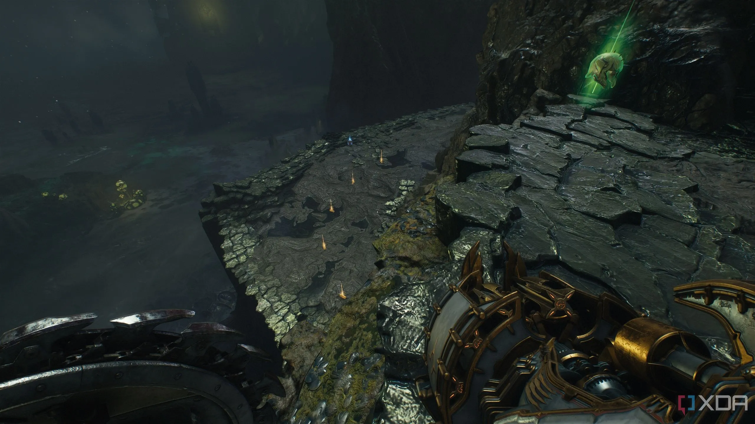 Một chuỗi thỏi vàng trên một bệ thấp hơn trong Chương 16 của Doom: The Dark Ages