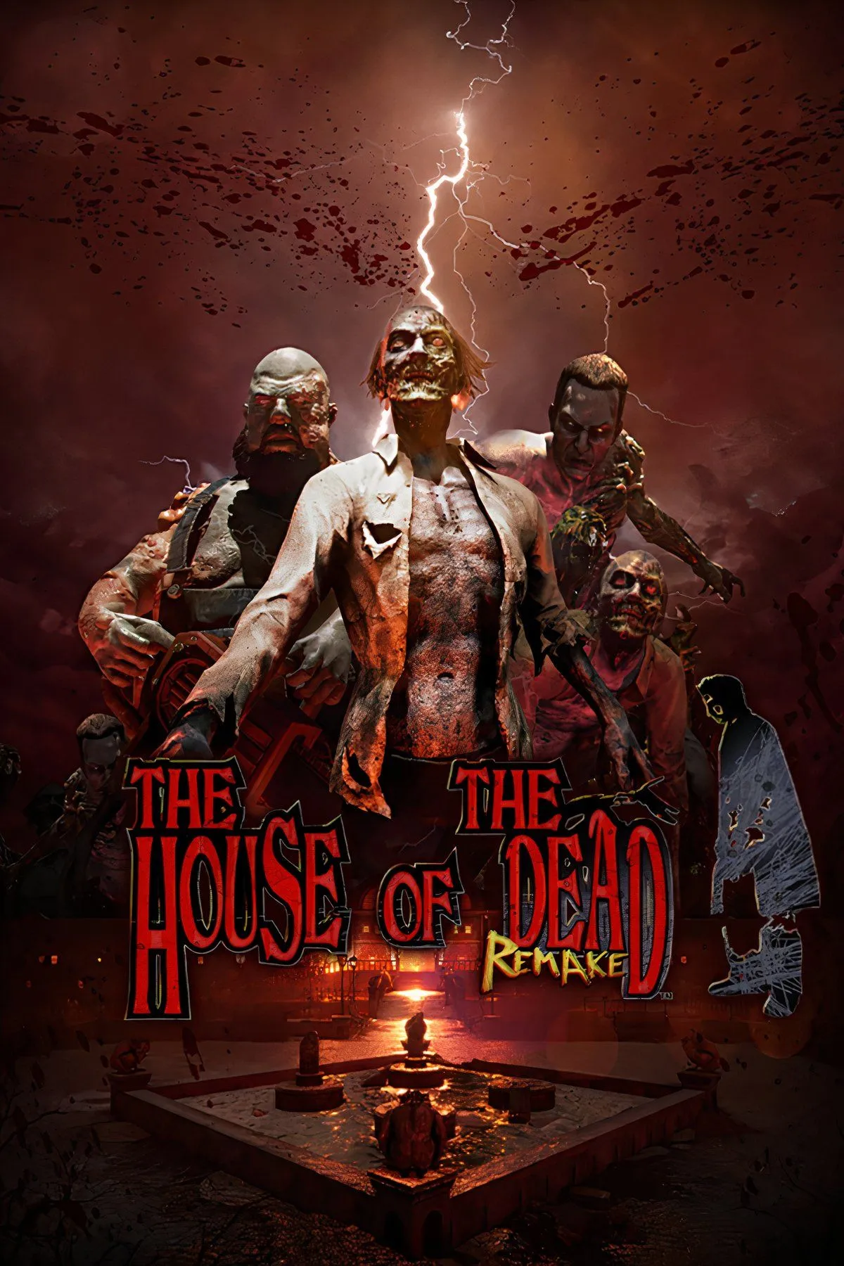 Một collage ảnh chụp màn hình từ game The House of the Dead Remake, hiển thị các cảnh khác nhau trong game