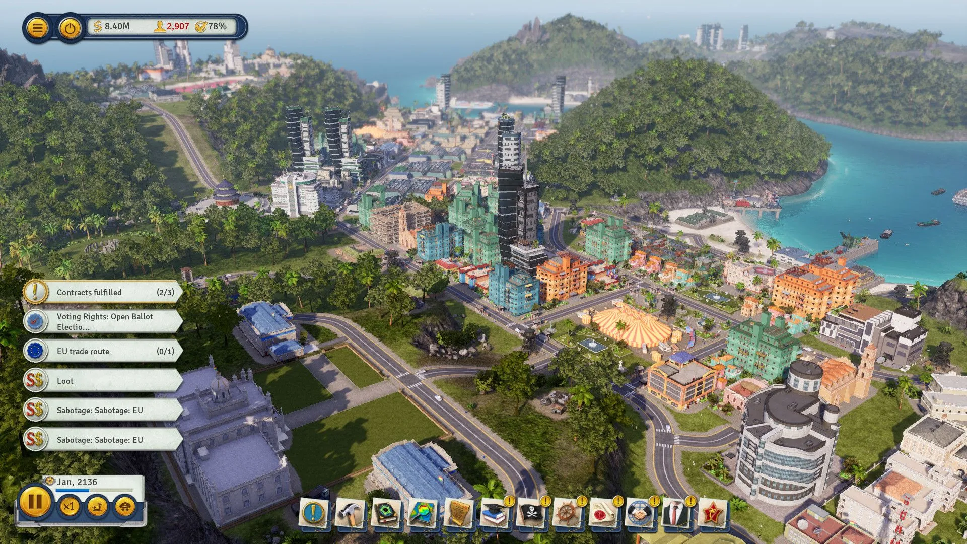 Một góc khác của thành phố Tropico 6 với các khu vực phát triển đa dạng