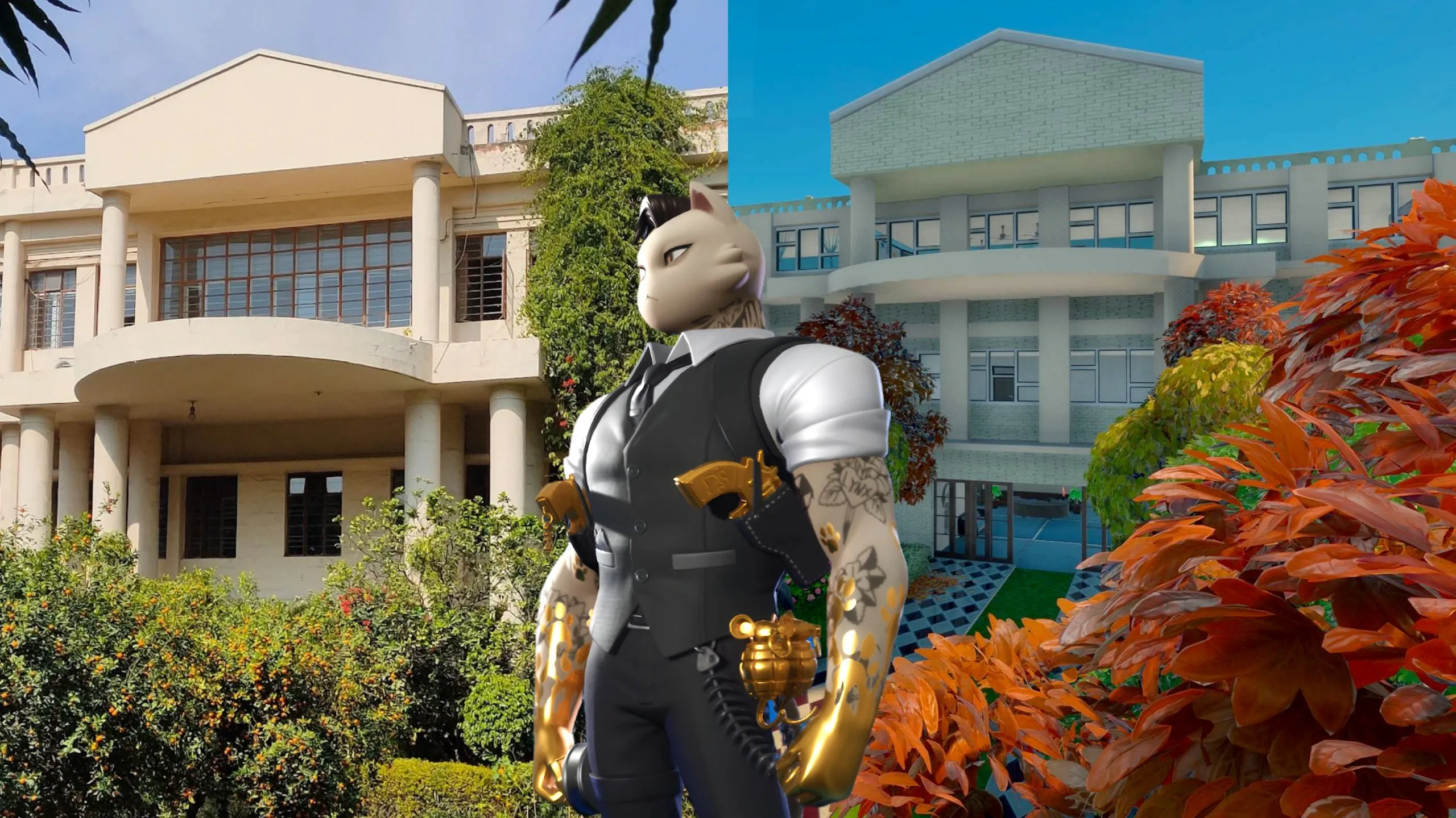 Một mô hình trường học được tái tạo trong Fortnite, minh họa cho sự phức tạp và chiều sâu của meta game trong các tựa game trực tuyến hiện nay