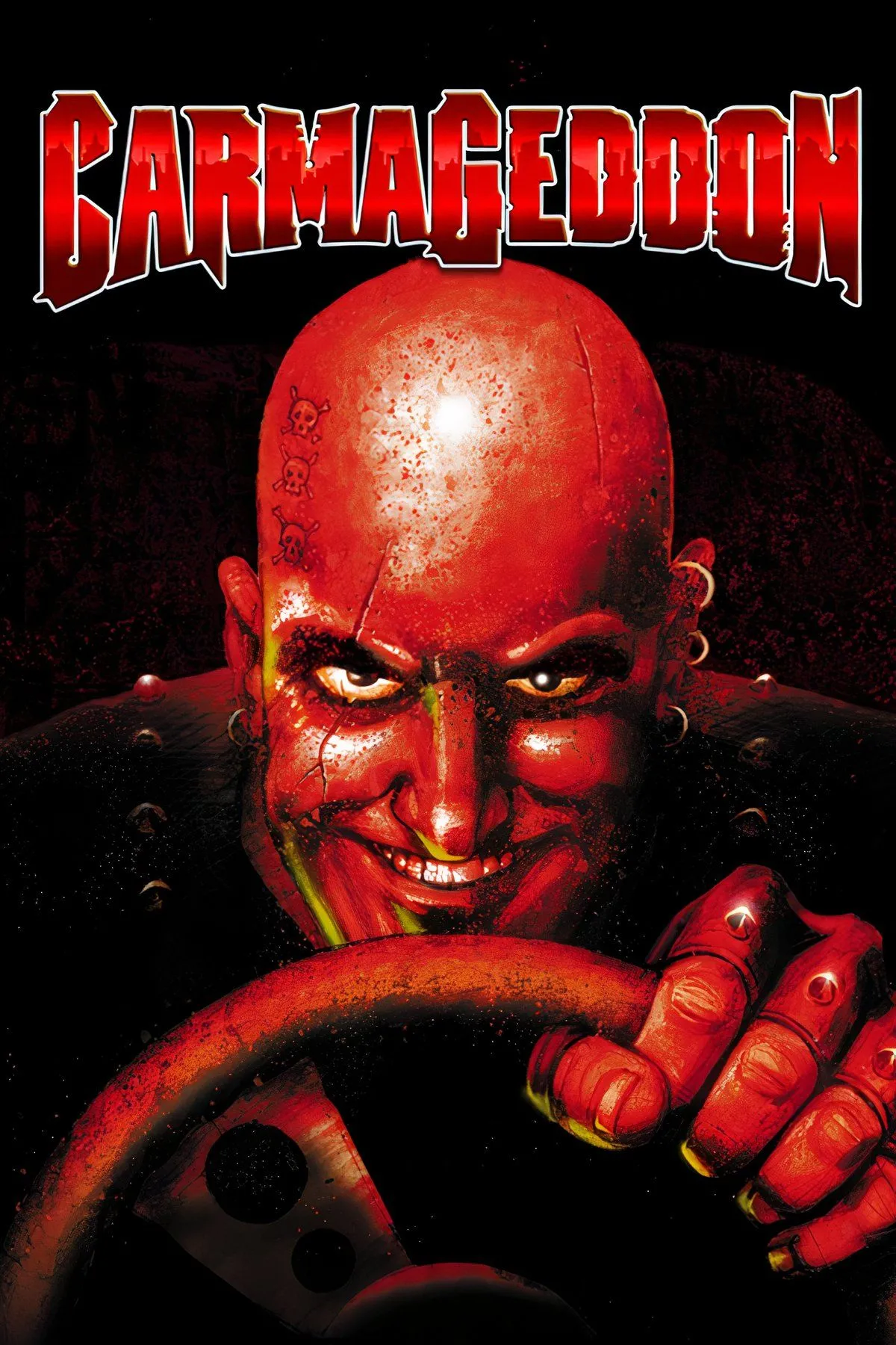 Một pha hành động kịch tính trong game đua xe chiến đấu Carmageddon, nổi tiếng với yếu tố bạo lực và phá hủy trên nền DOS.