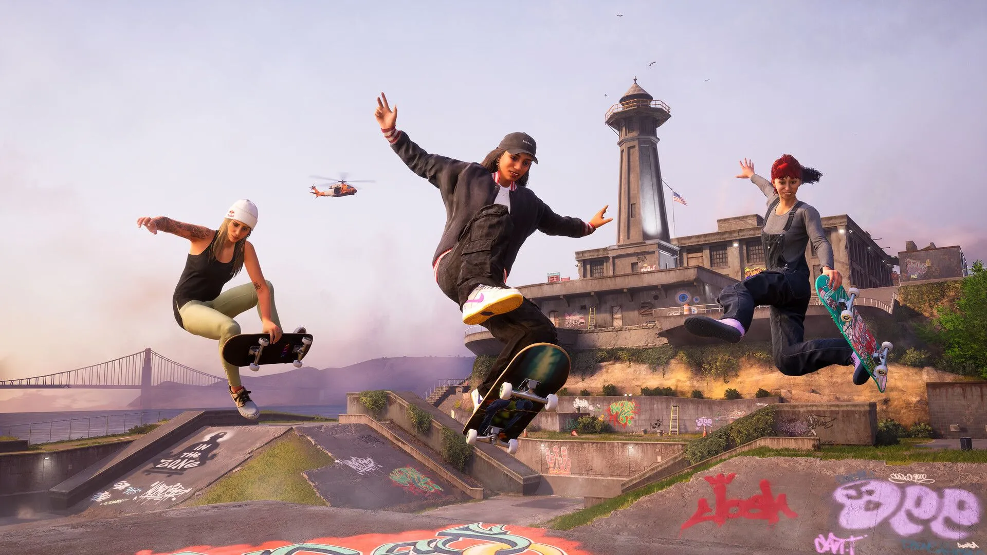 Một skater đang biểu diễn cú grind ấn tượng trong màn chơi Warehouse của Tony Hawk's Pro Skater 3+4